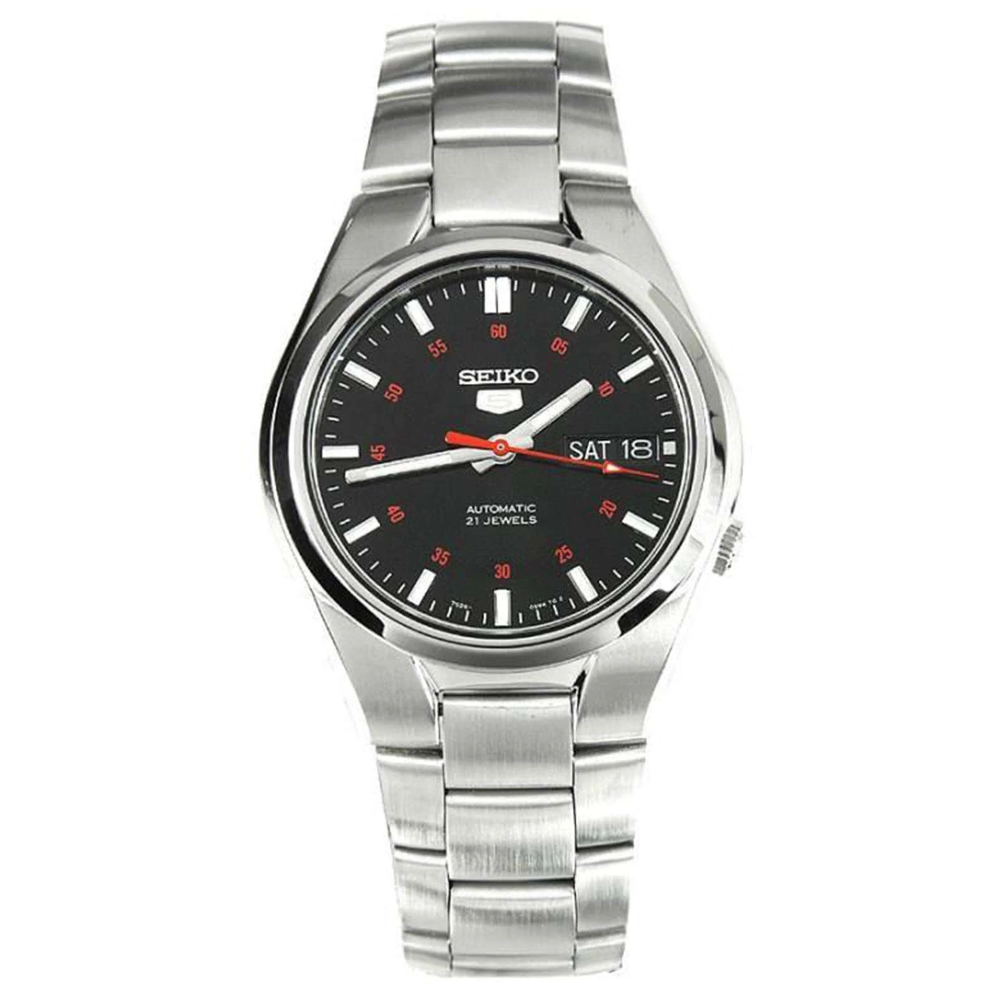 Seiko 5 Automatic Black Dial Steel Strap Men's Watch SNK617K1 - Image 3
