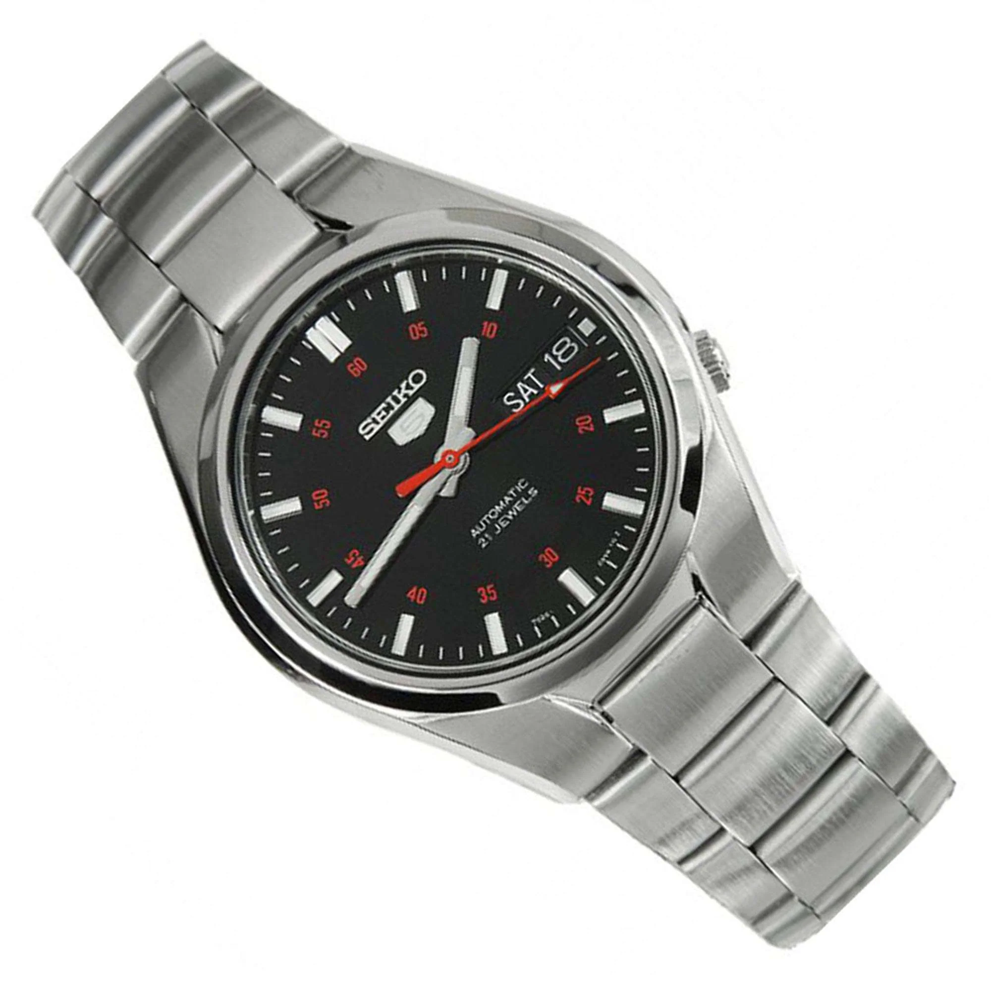 Seiko 5 Automatic Black Dial Steel Strap Men's Watch SNK617K1 - Image 4