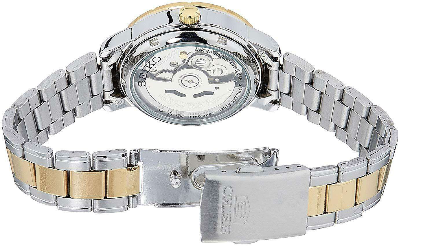 Seiko 5 Automatic White Dial Two Tone Silver Gold Stainless Steel Ladies Watch SNK892K1 - Image 42