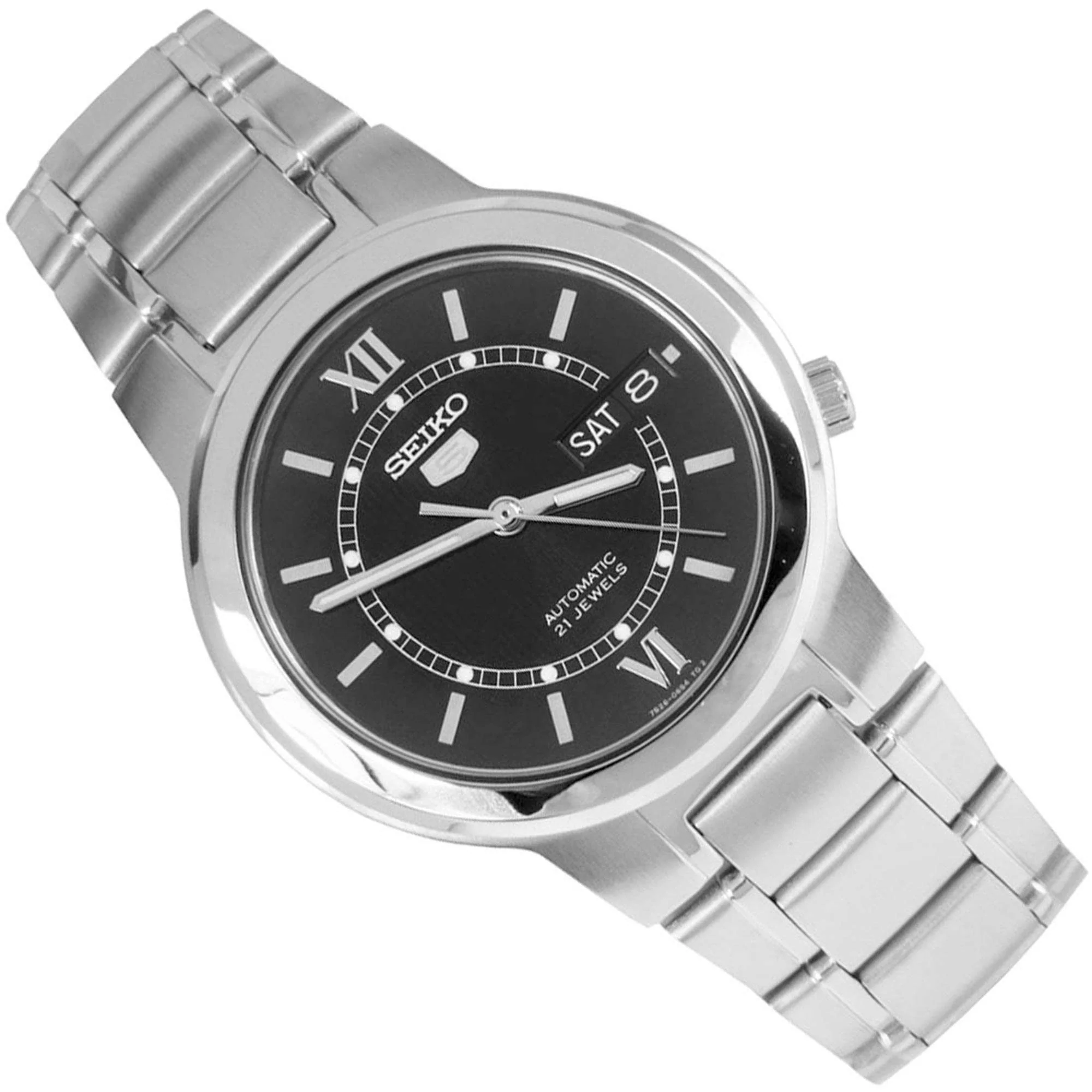 Seiko 5 Automatic Black Dial Stainless Steel Bracelet Men's Watch SNKA23K1 - Image 2
