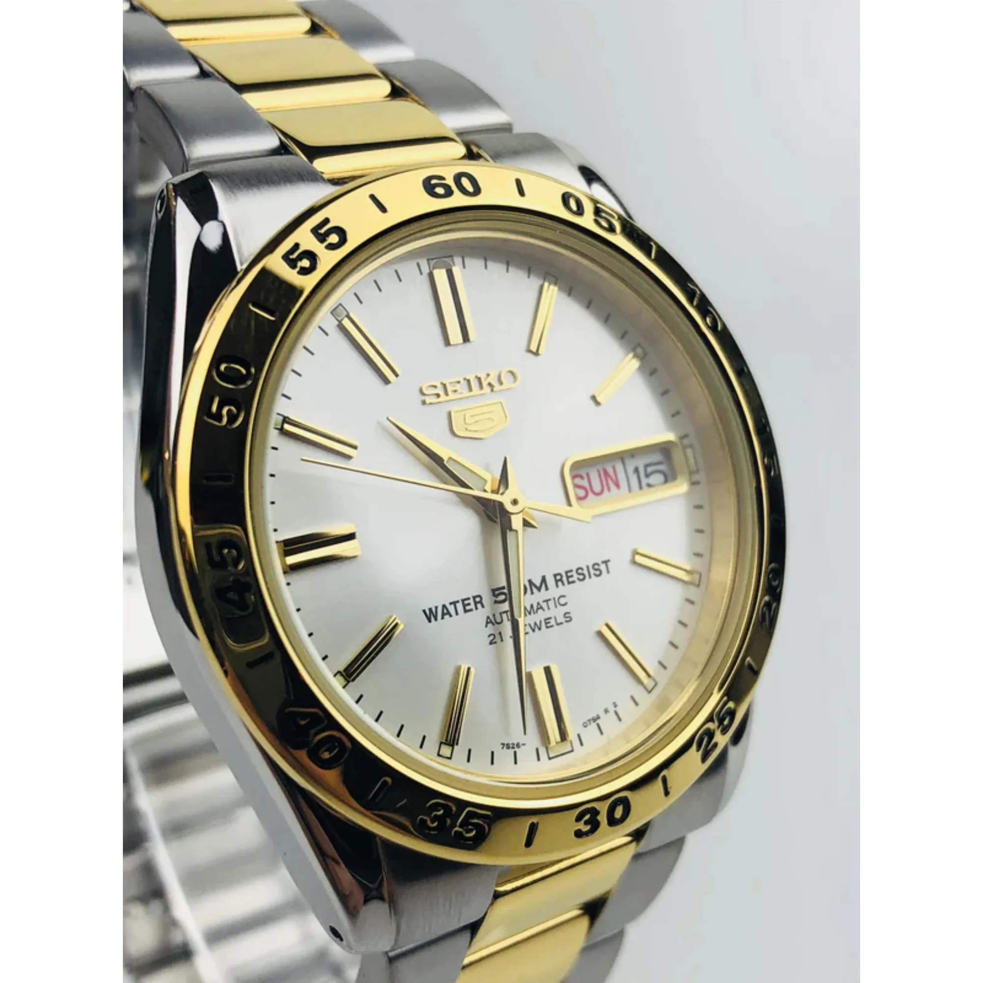 Seiko 5 Automatic White Dial Two Tone Gold/Silver Stainless Steel Men's Watch SNKE04K1 - Image 12