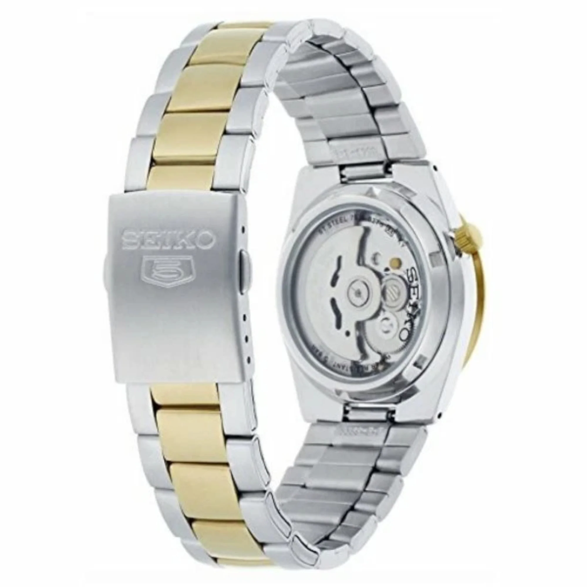 Seiko 5 Automatic White Dial Two Tone Gold/Silver Stainless Steel Men's Watch SNKE04K1 - Image 4