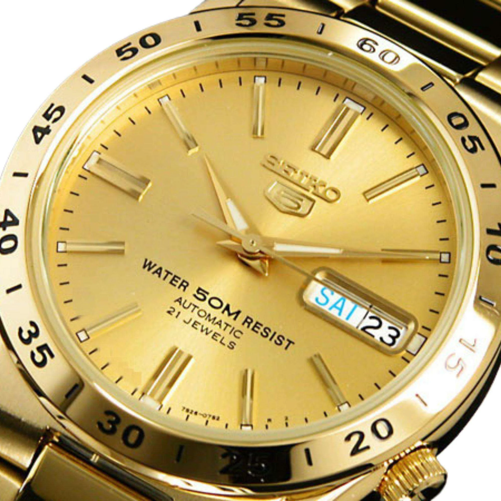 Seiko 5 Automatic Gold Dial Gold PVD Stainless Steel Bracelet Men's Watch SNKE06K1 - Image 3