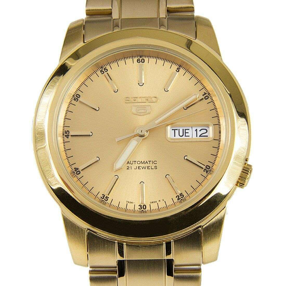 Seiko 5 Classic Automatic Gold Dial Gold Tone PVD Steel Men's Watch SNKE56K1 - Image 3