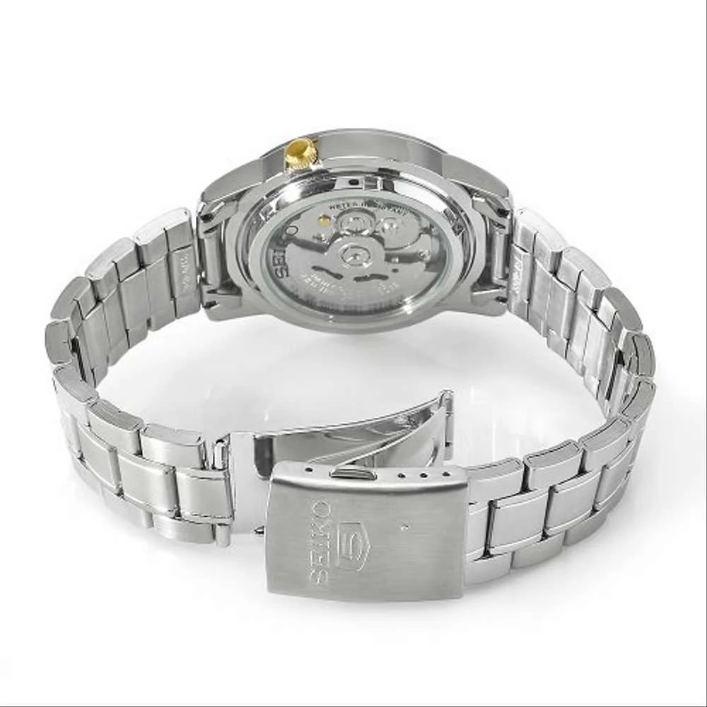 Seiko 5 Automatic Gold Dial Steel Strap Men's Watch SNKK13K1 - Image 3