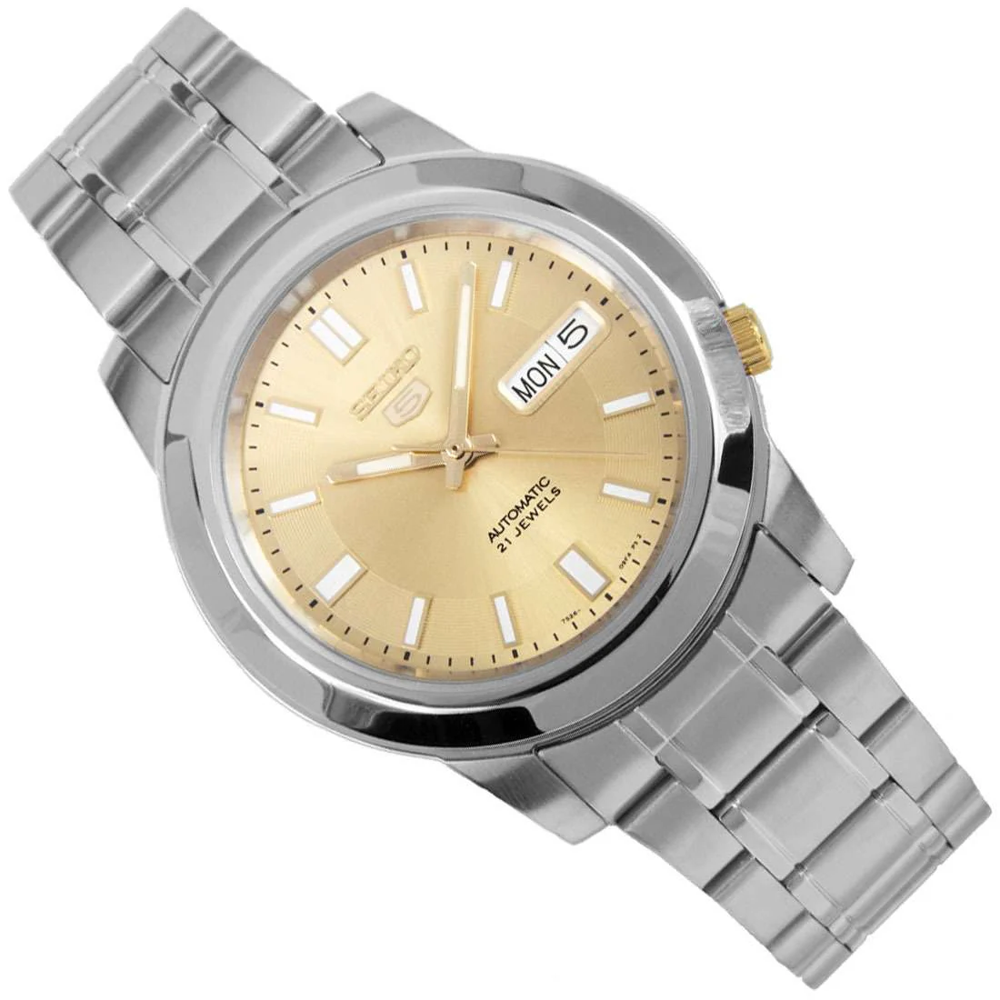 Seiko 5 Automatic Gold Dial Steel Strap Men's Watch SNKK13K1 - Image 4