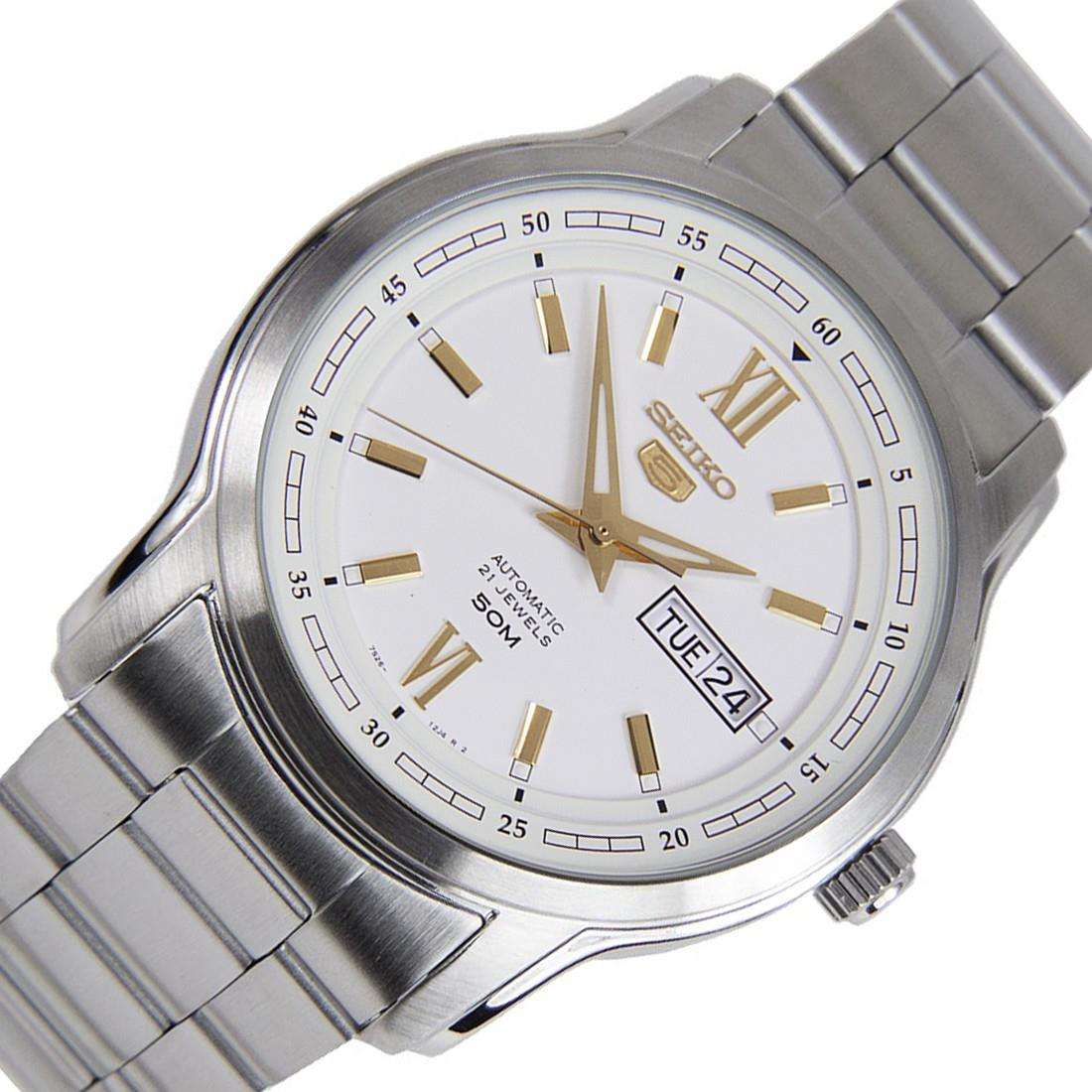 Seiko 5 Automatic White Dial Silver Stainless Steel Men's Watch SNKP15K1 - Image 4