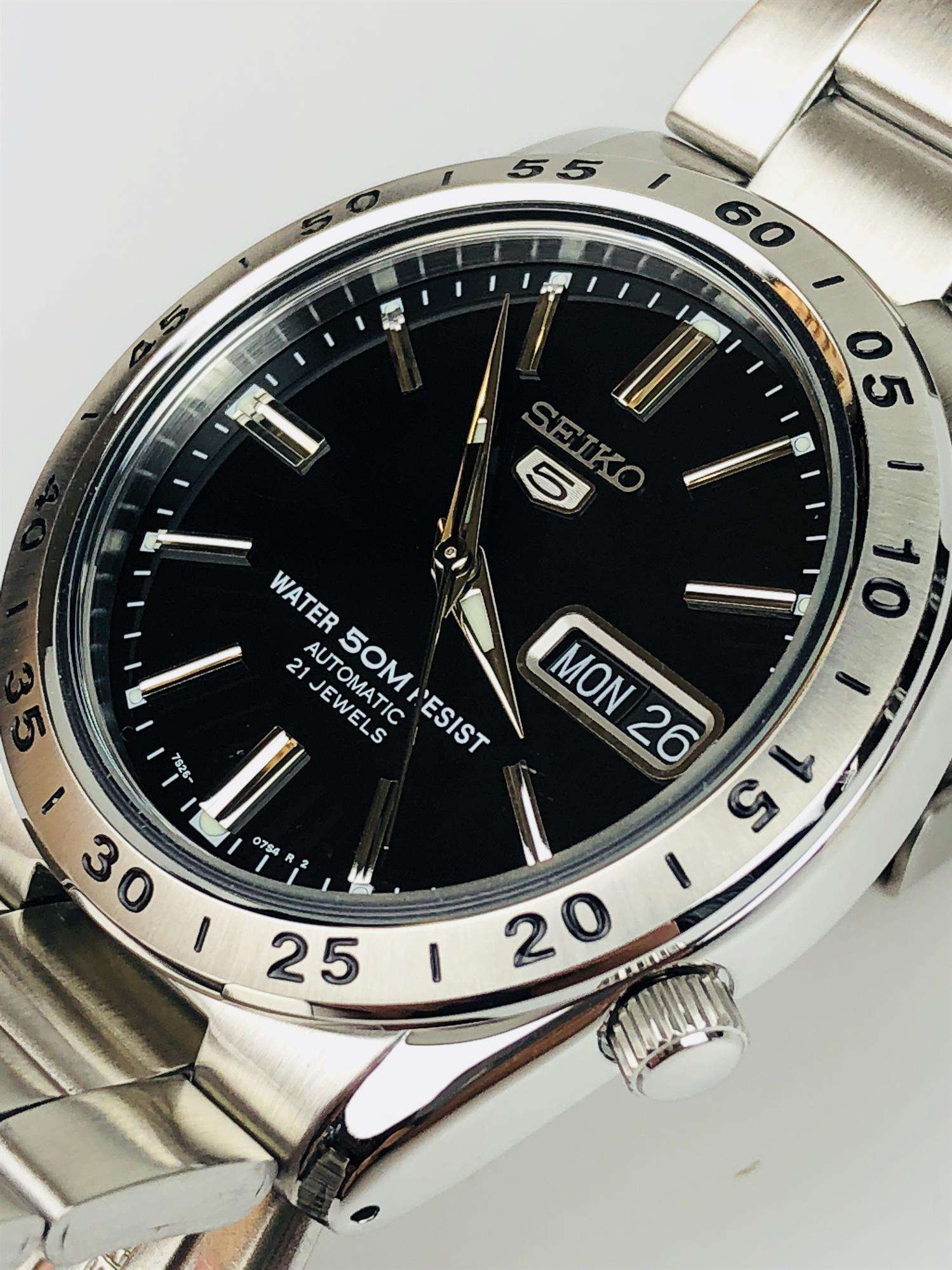 Seiko 5 Automatic Black Dial Stainless Steel Men's Watch SNKE01K1 - Image 6