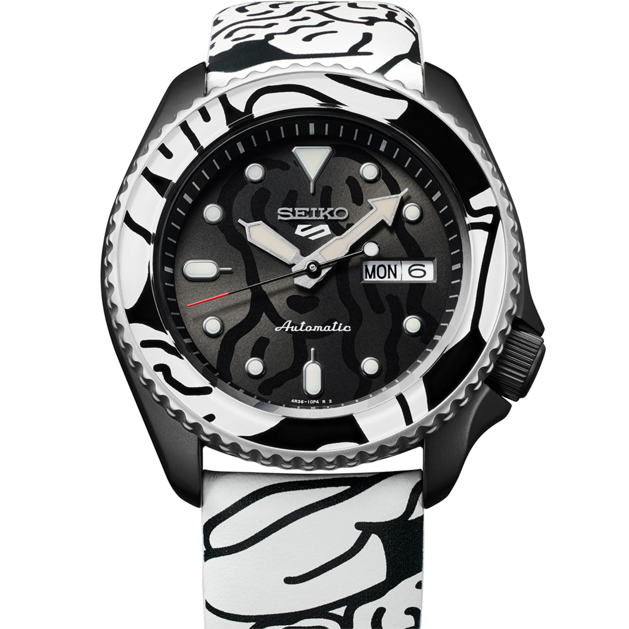 Seiko 5 Sports Auto Moai Limited Edition Automatic Movement Black Dial Leather Strap Men's Watch SRPG43K1