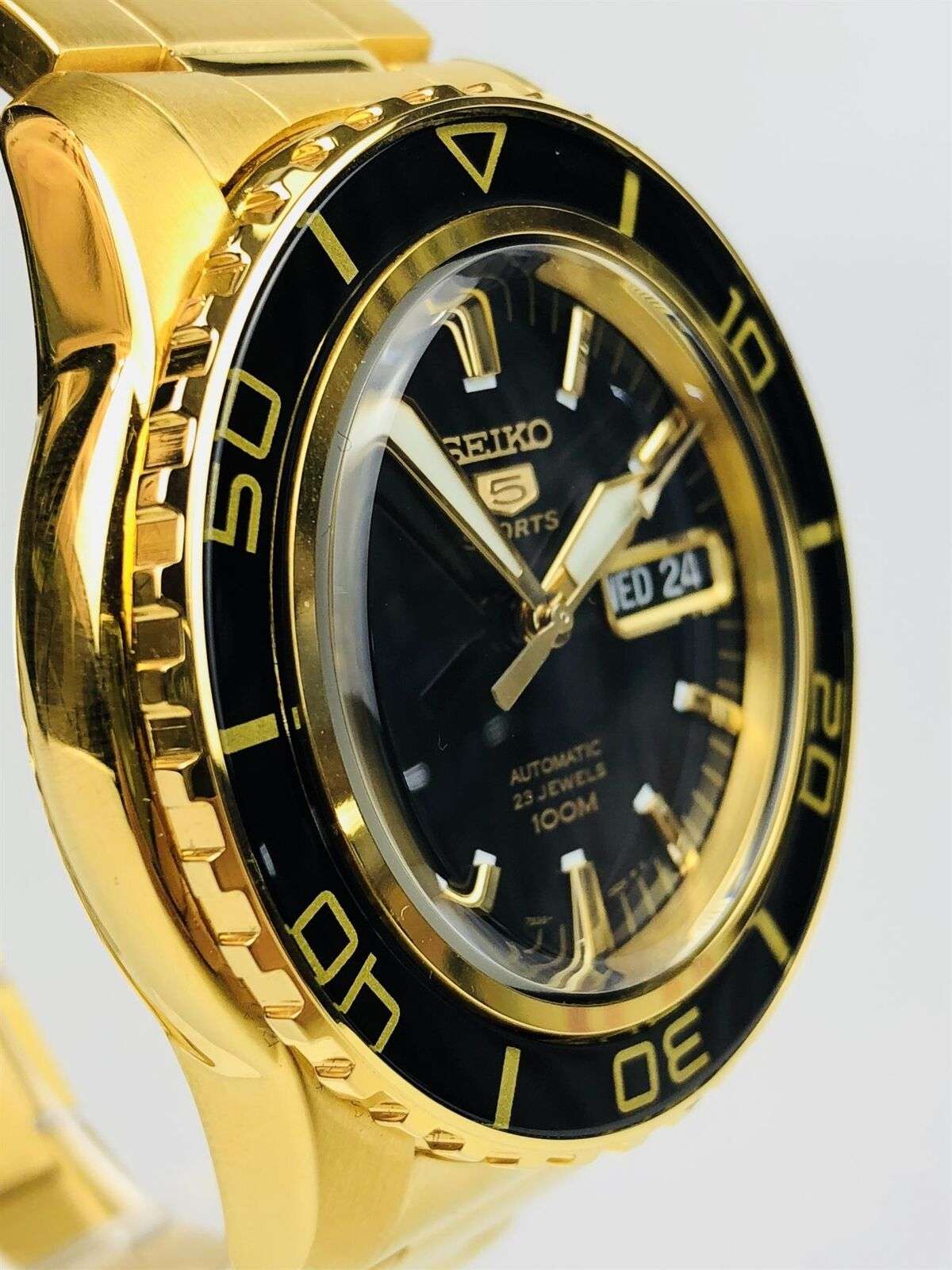 Seiko 5 Sports Automatic Black Dial Gold Stainless Steel Men's Watch SNZH60K1 - Image 26