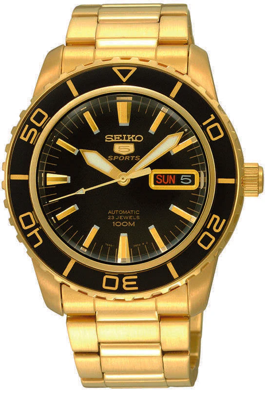 Seiko 5 Sports Automatic Black Dial Gold Stainless Steel Men's Watch SNZH60K1 - Image 27