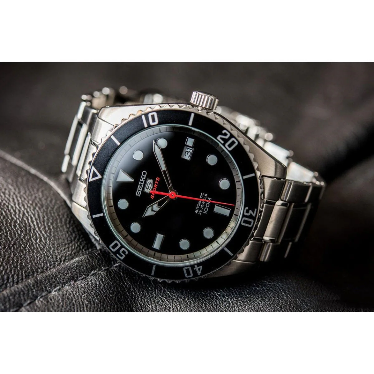 Seiko 5 Sports Automatic Black Dial Silver Stainless Steel Men's Watch SRPB91K1 - Image 4