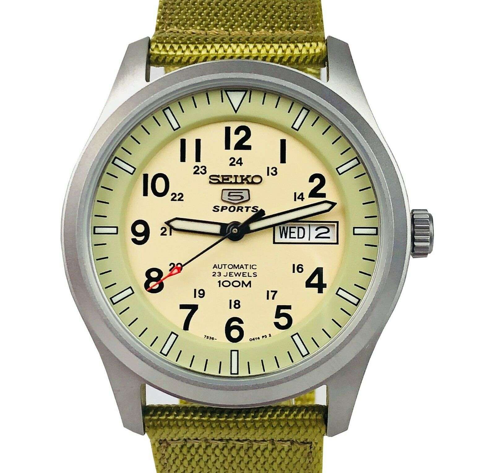 Seiko 5 Sports Automatic Military Cream Dial Canvas Men's Watch SNZG07K1 - Image 10