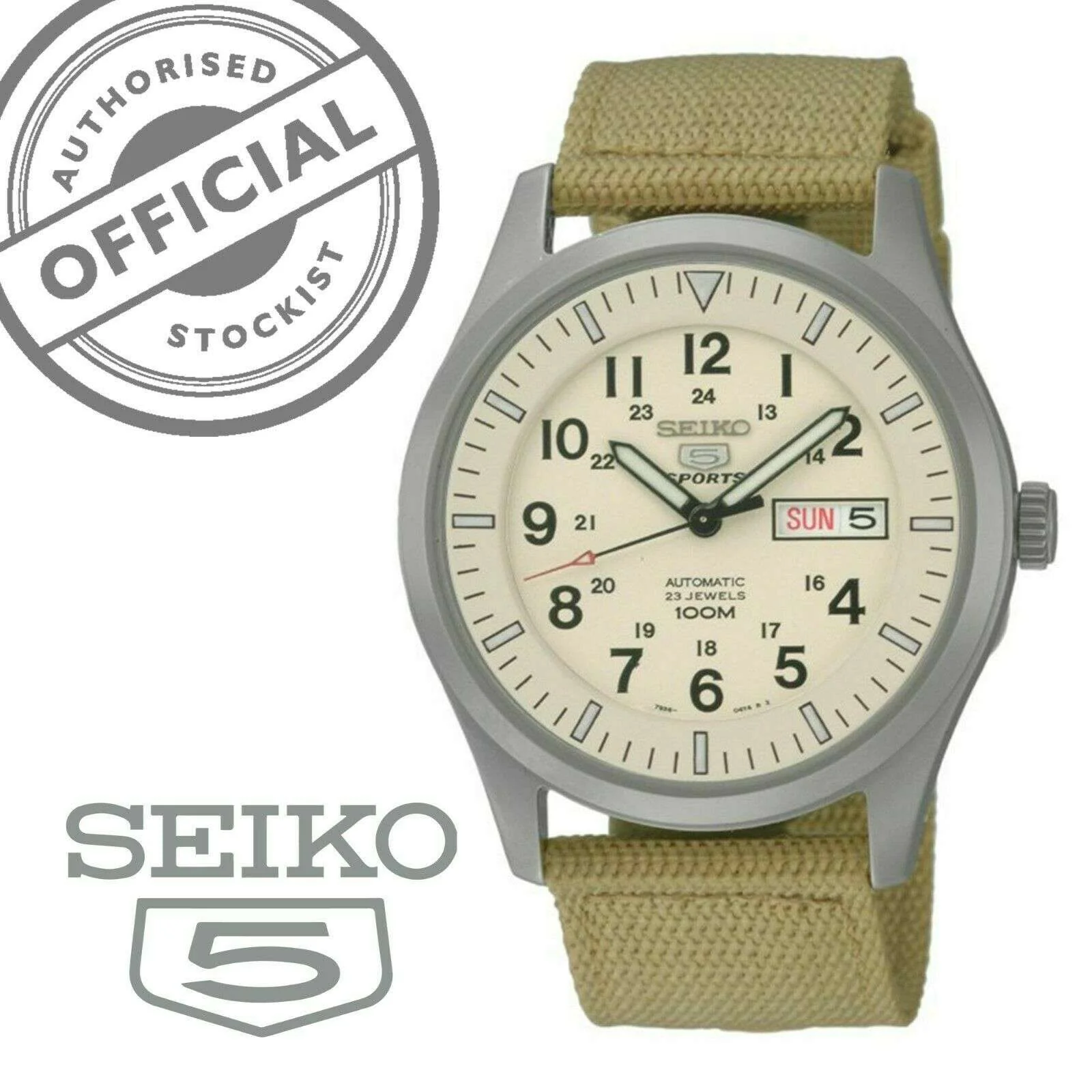 Seiko 5 Sports Automatic Military Cream Dial Canvas Men's Watch SNZG07K1 - Image 22