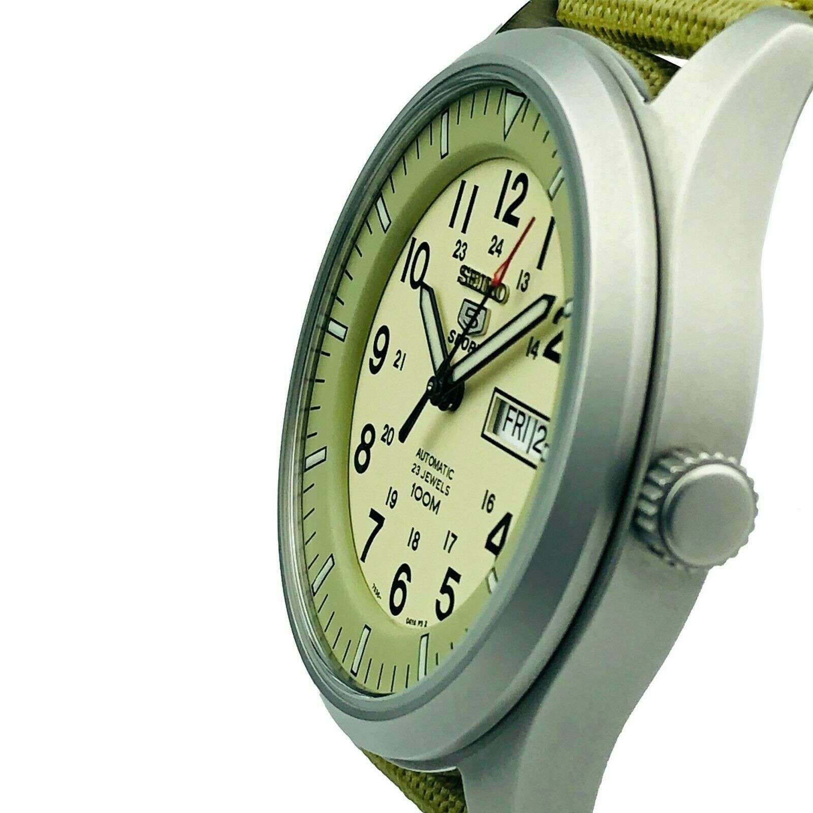Seiko 5 Sports Automatic Military Cream Dial Canvas Men's Watch SNZG07K1 - Image 26