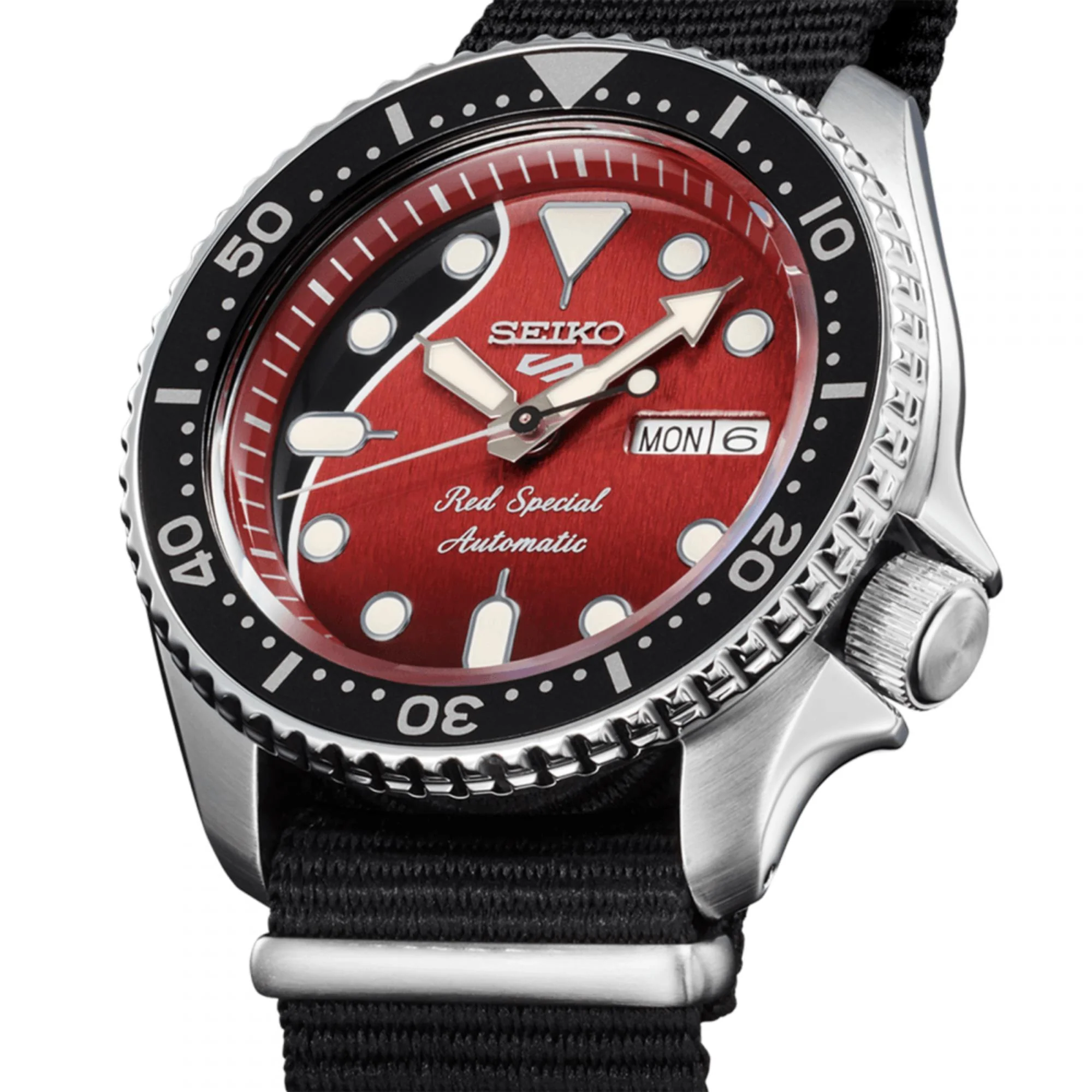 Seiko 5 Sports Brian May x Limited Edition "Red Special" Automatic Guitar Dial Black Nylon Military Strap Men's Watch SRPE83K1 - Image 6