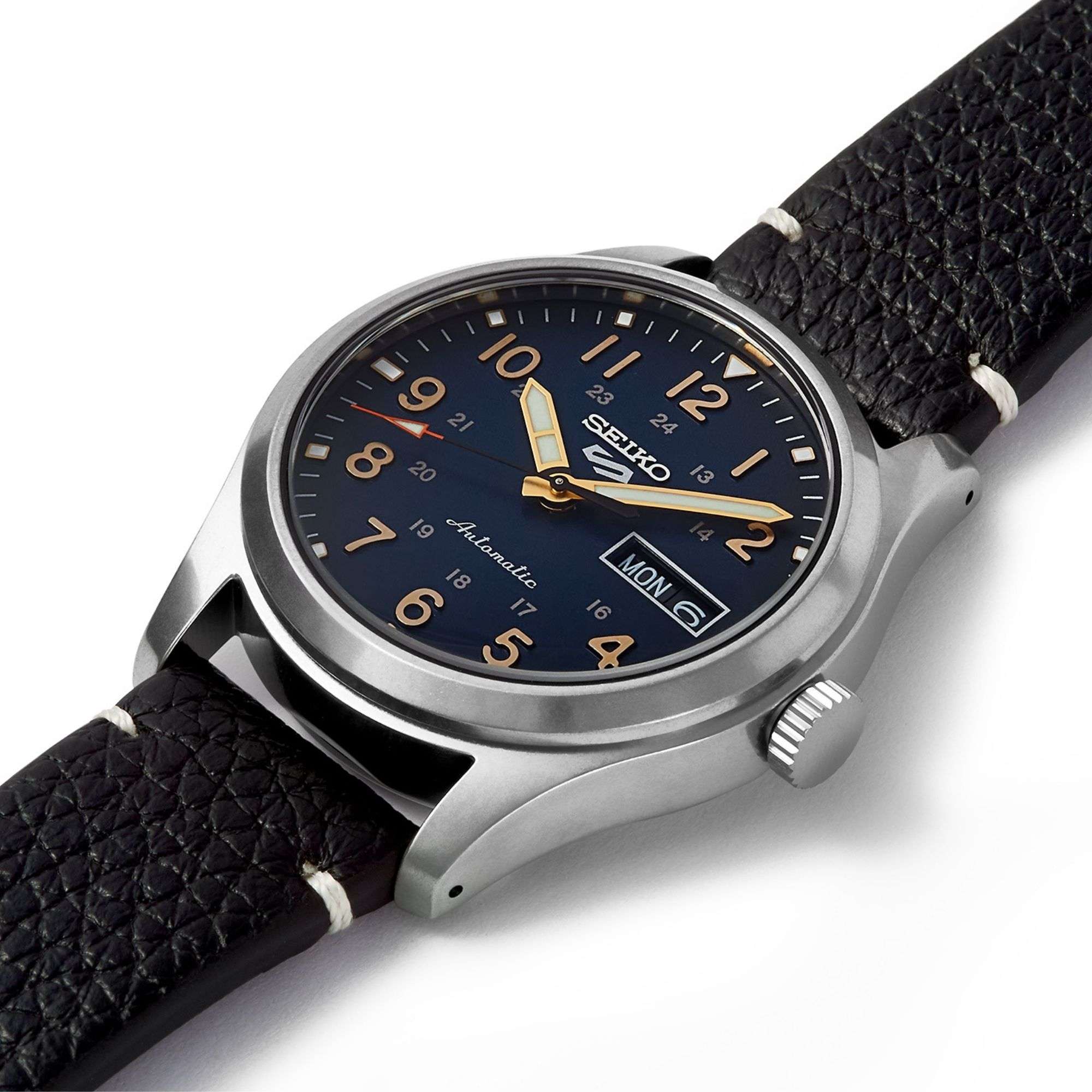 Seiko 5 Sports Field Military Automatic Blue Dial Black Leather Strap Men's Watch SRPG39K1 - Image 2