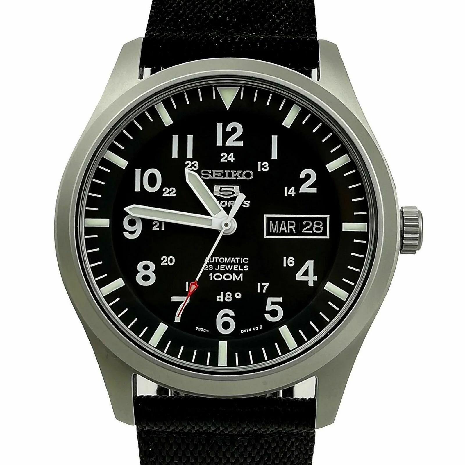 Seiko 5 Sports Military Automatic Black Dial NATO Canvas Strap Men's Watch SNZG15K1 - Image 16