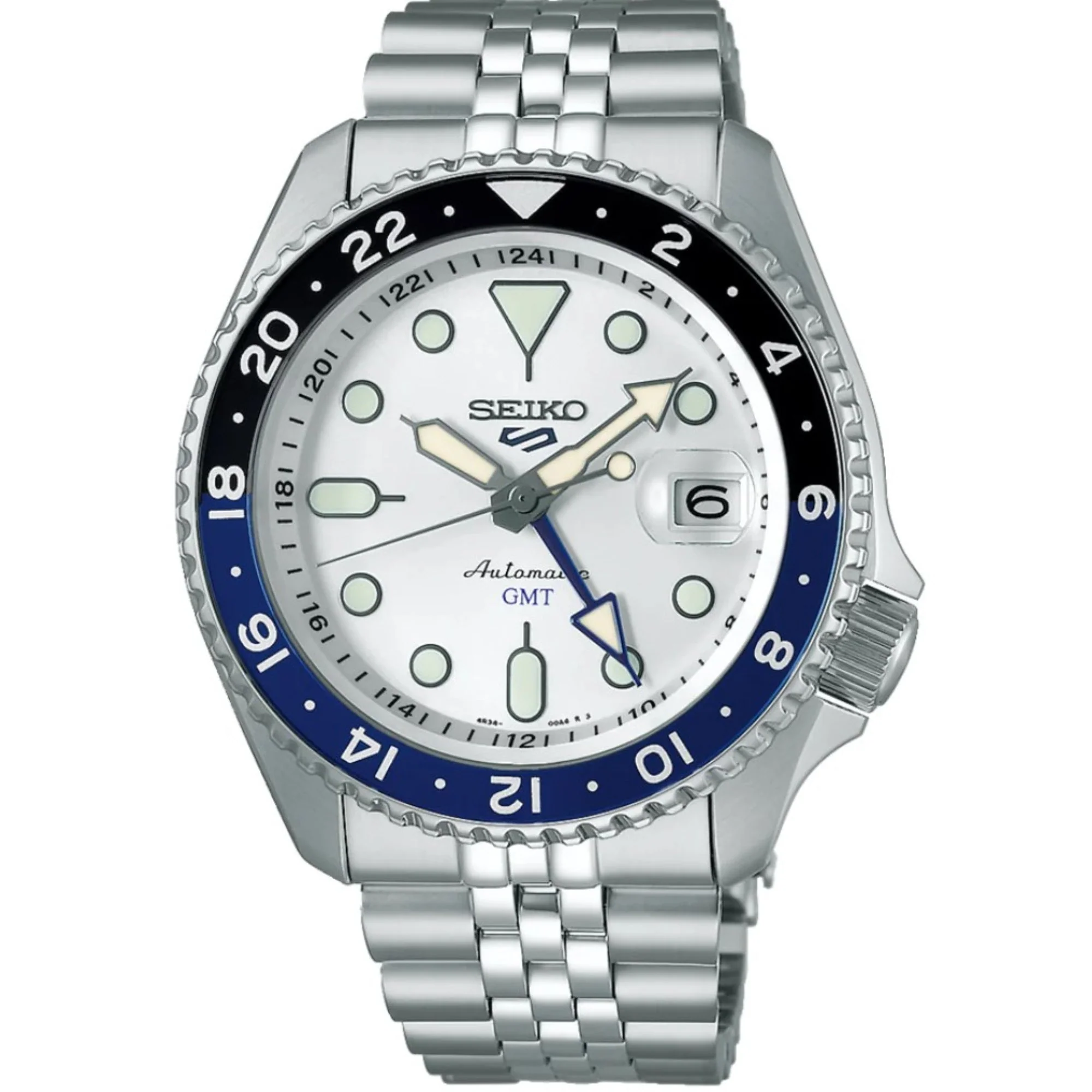 Seiko 5 Sports SKX GMT Sky Blue Silver Cloud Automatic White Dial Steel Bracelet Menās Watch SSK033K1 - Image 9