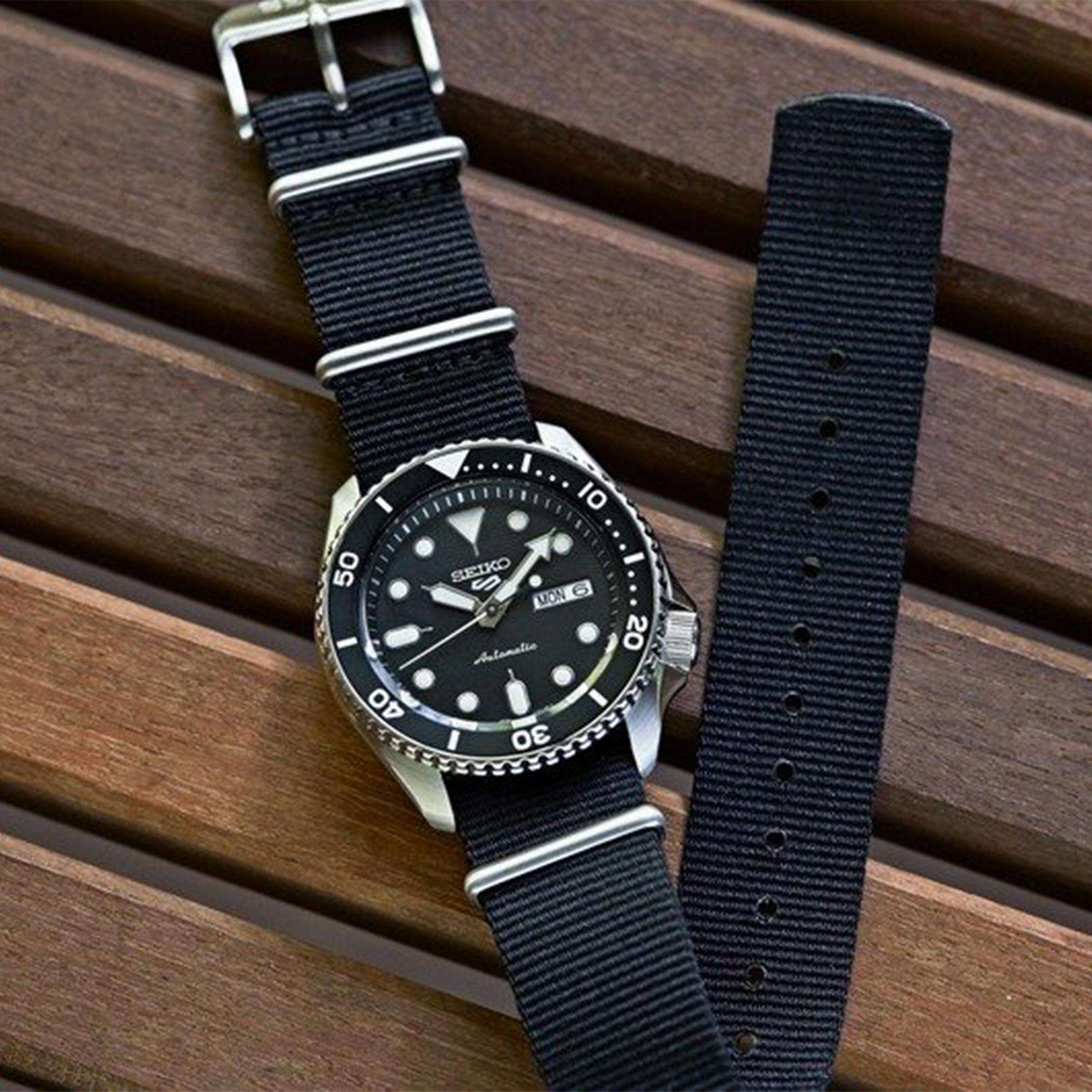 Seiko 5 Sports Black Dial Black Canvas Strap Automatic Men's Watch SRPD55K3 - Image 3