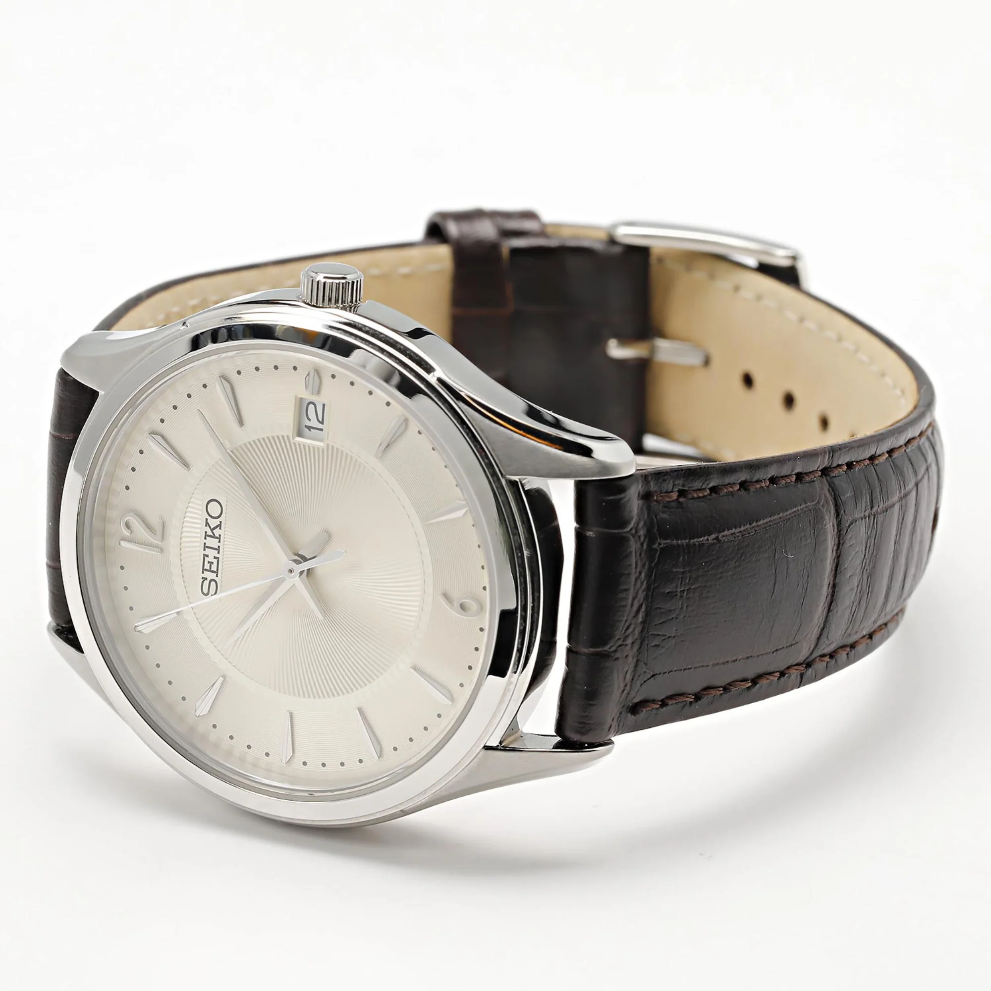Seiko Conceptual Quartz Ivory Dial Brown Leather Strap Men's Watch SUR421P1 - Image 4