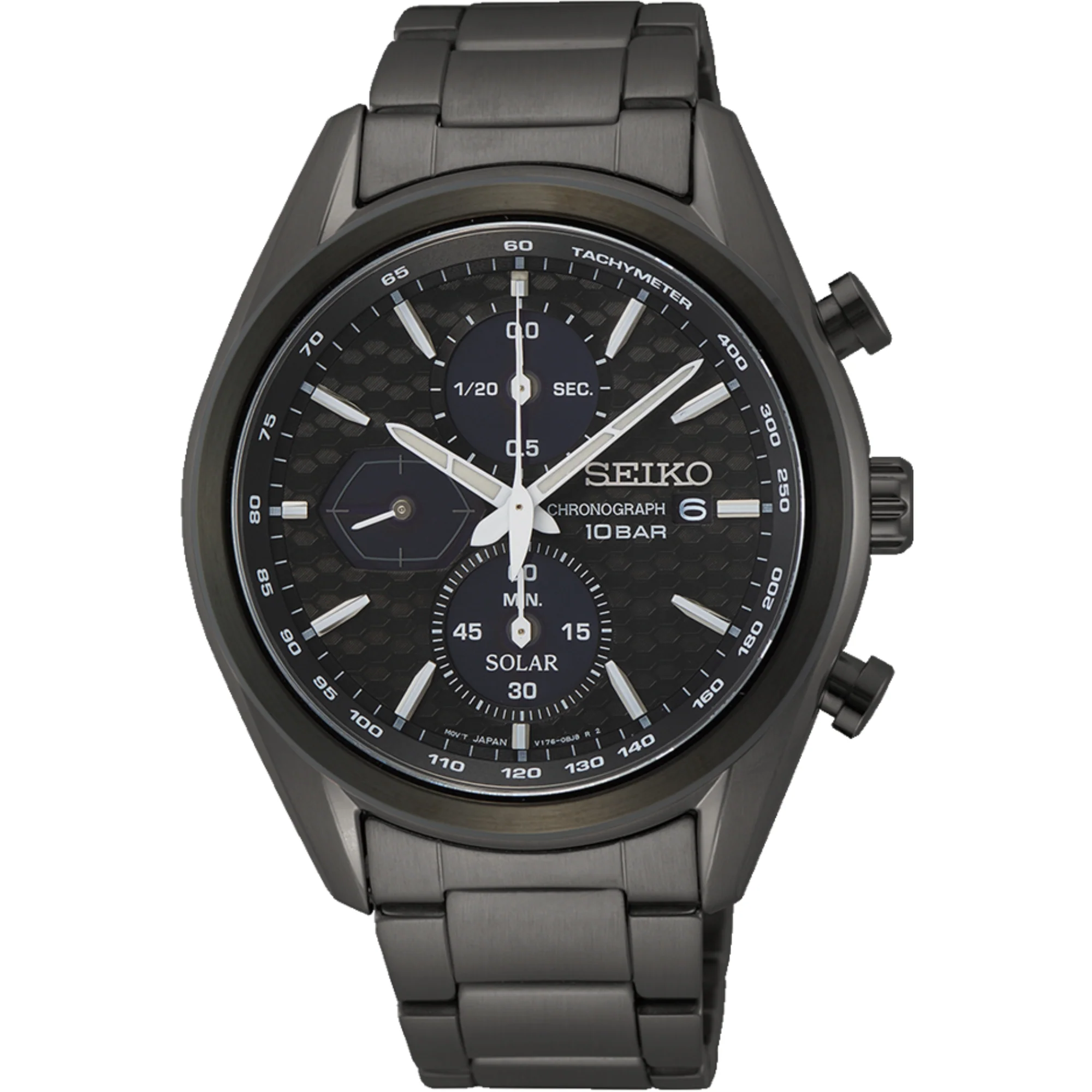Seiko Conceptual Solar Quartz Black Chronograph Dial Black PVD Steel Bracelet Men's Watch SSC773P1