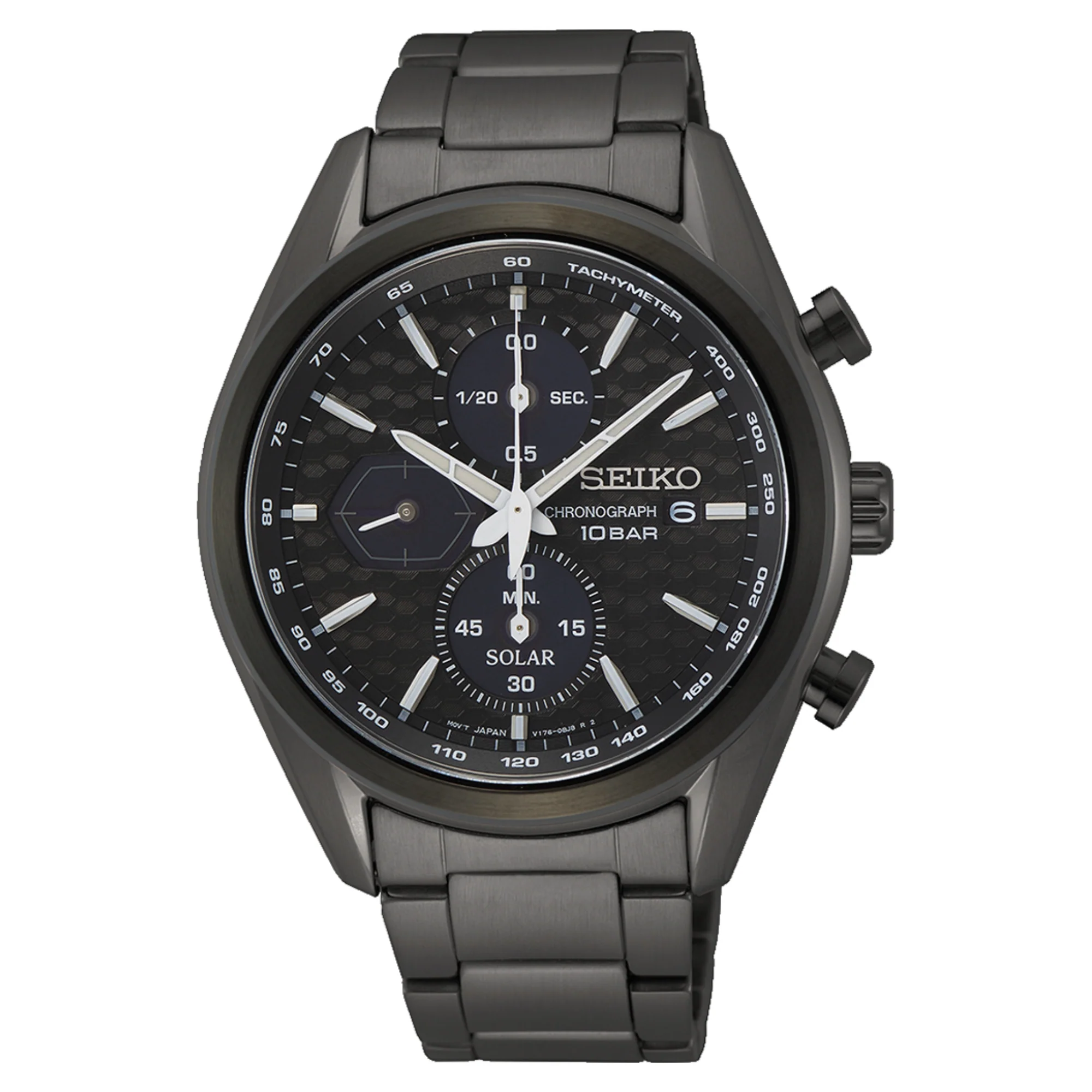 Seiko Conceptual Solar Quartz Black Chronograph Dial Black PVD Steel Bracelet Men's Watch SSC773P1 - Image 5