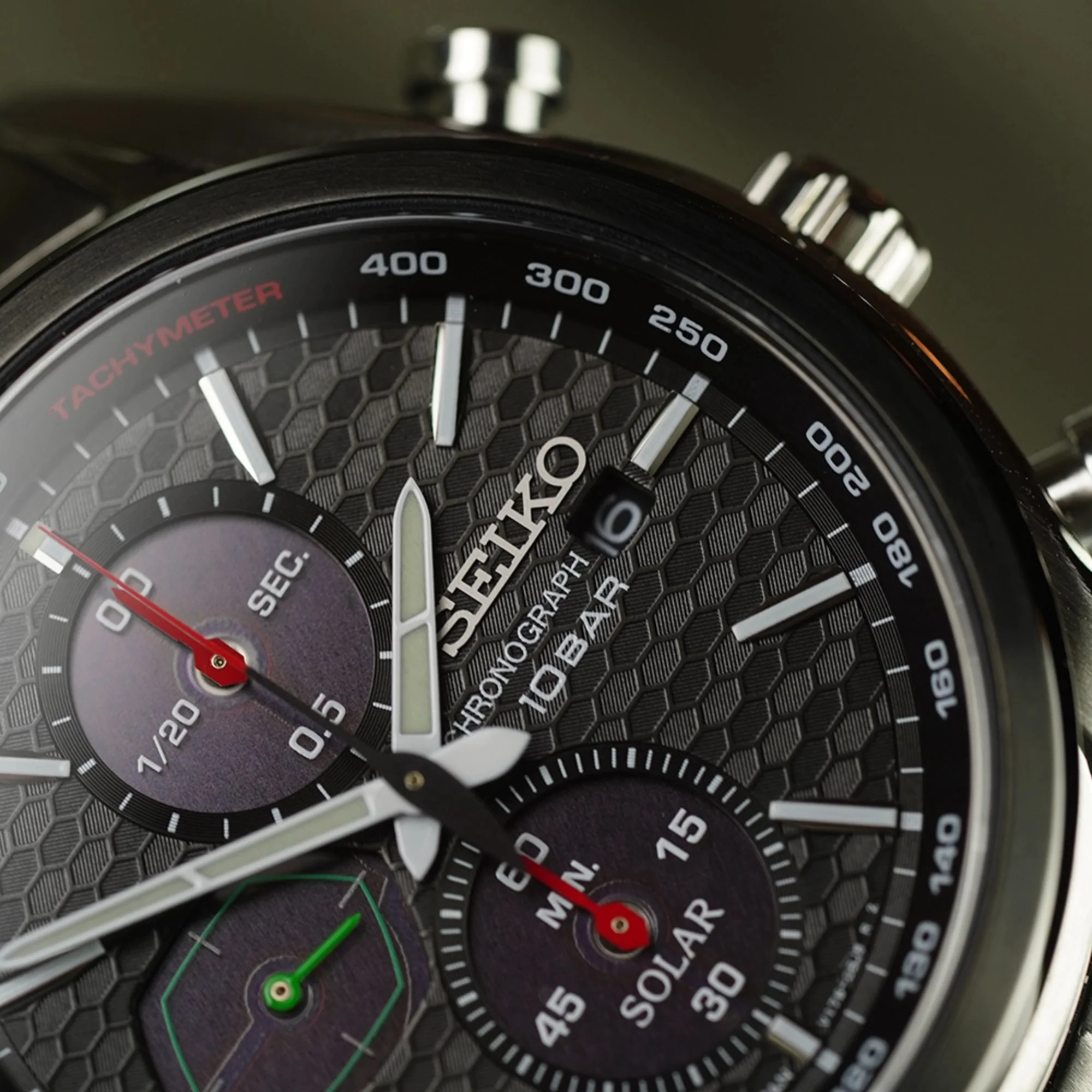 Seiko Conceptual Solar Quartz Chronograph Black Dial Steel Strap Men's Watch SSC803P1 - Image 11