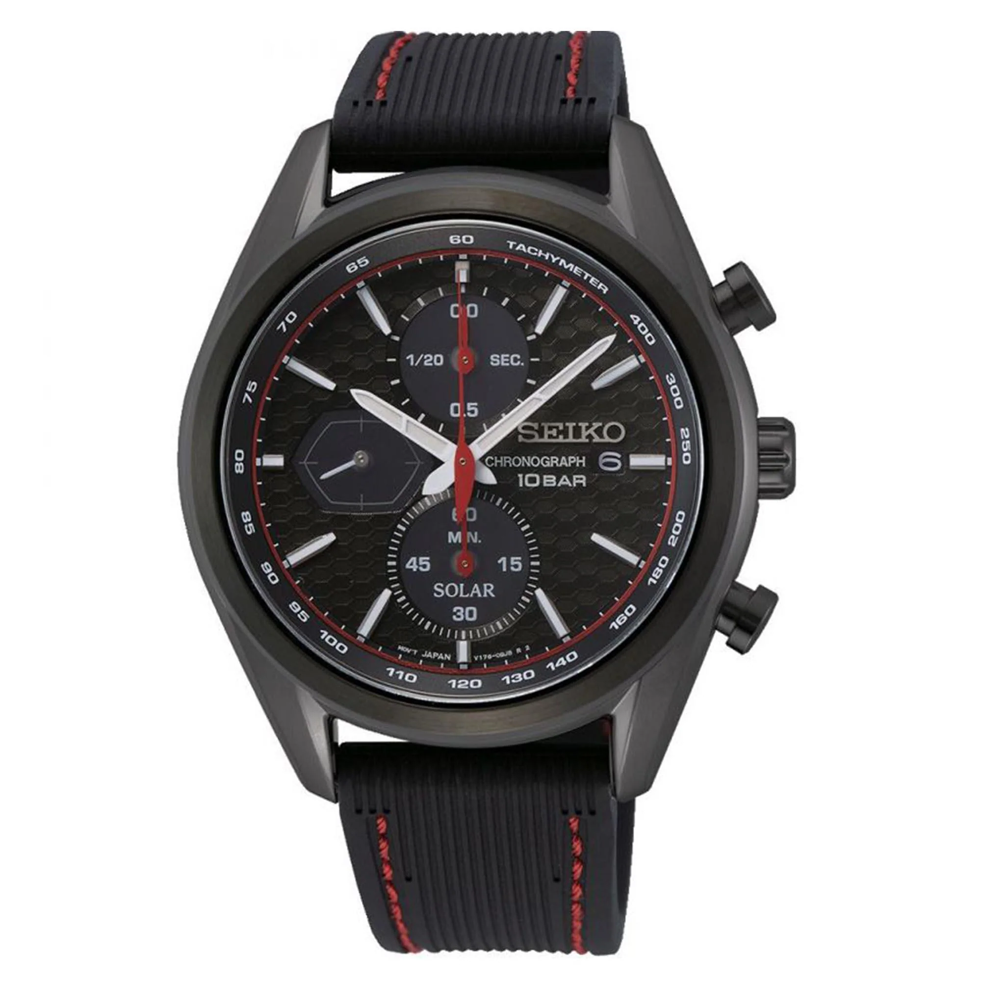 Seiko Conceptual Solar Quartz Black Dial Black Silicone Strap Men's Watch SSC777P1 - Image 2