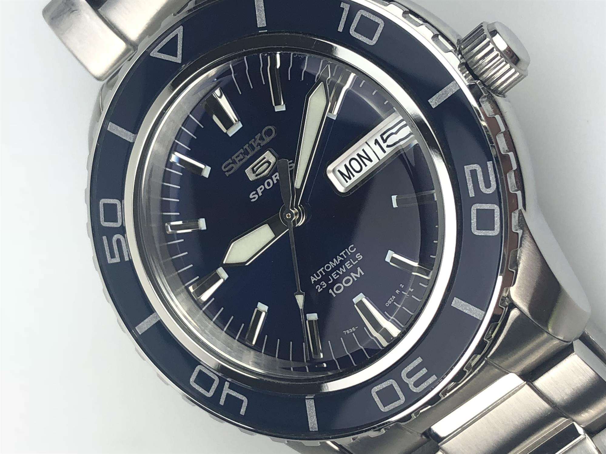 Seiko 5 Sports Automatic Blue Dial Stainless Steel Men's Watch SNZH53K1 - Image 4