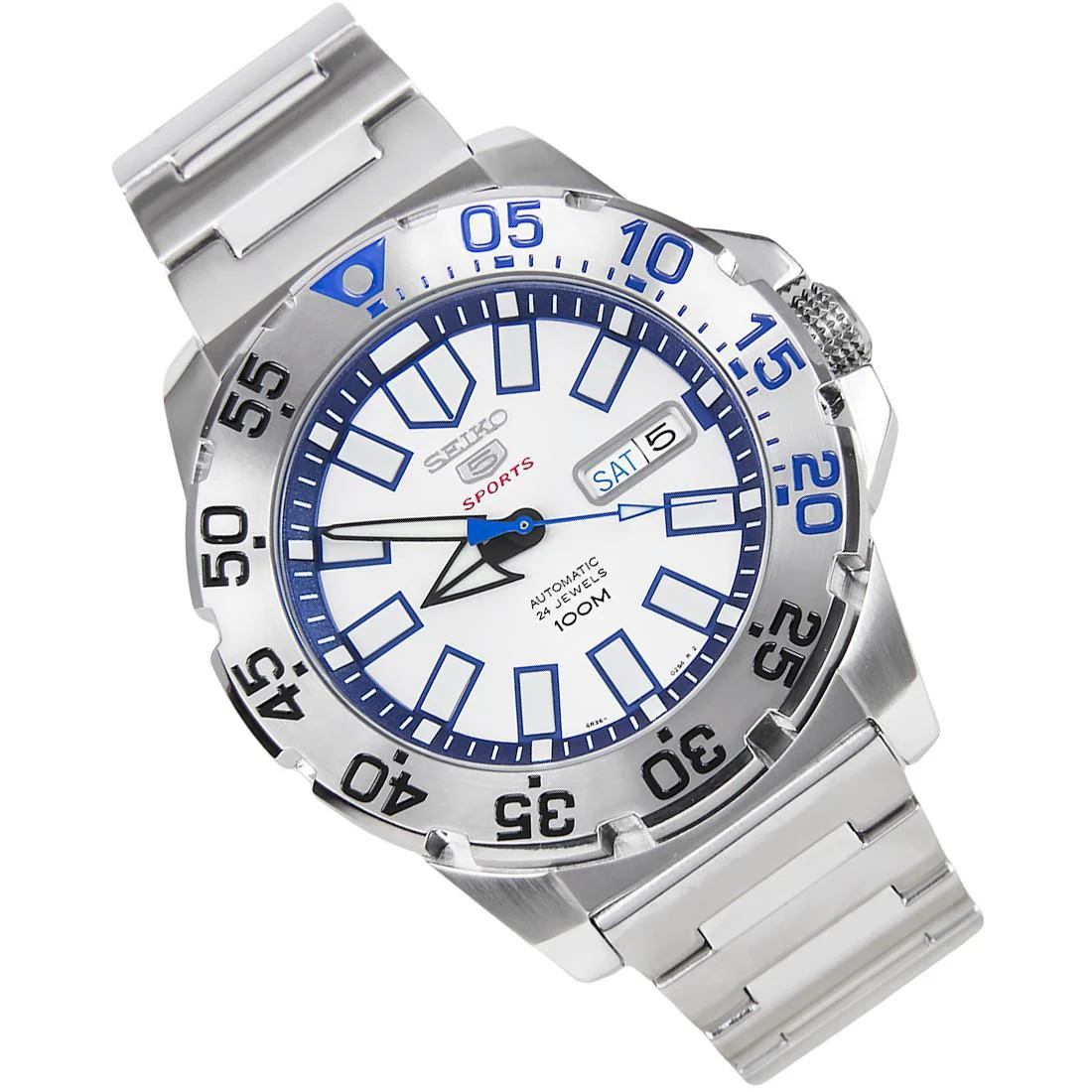 Seiko 5 Sports 'Monster' White Dial Stainless Steel Bracelet Men's Watch SRP481K1 - Image 4