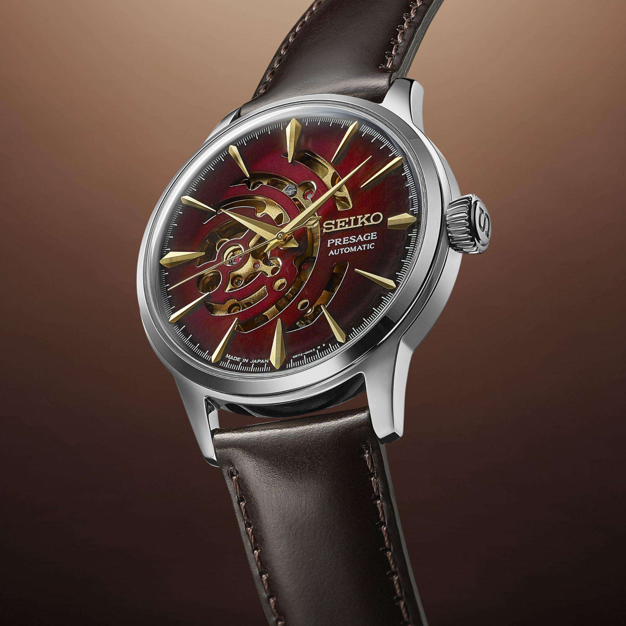 Seiko Presage Cocktail Time Star Bar 'Red Brick' Automatic Red Dial Black Leather Strap Limited Edition Menâs Watch SSA457J1 - Image 4