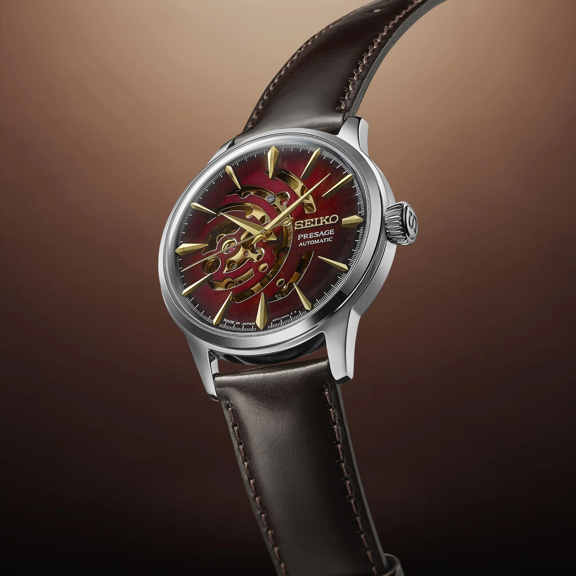 Seiko Presage Cocktail Time Star Bar 'Red Brick' Automatic Red Dial Black Leather Strap Limited Edition Menâs Watch SSA457J1 - Image 8
