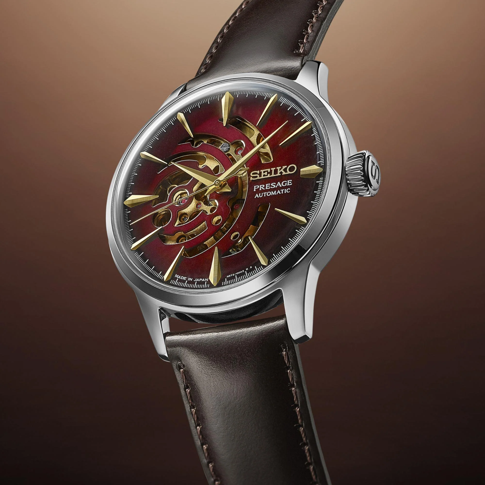 Seiko Presage Cocktail Time Star Bar 'Red Brick' Automatic Red Dial Black Leather Strap Limited Edition Menâs Watch SSA457J1 - Image 9