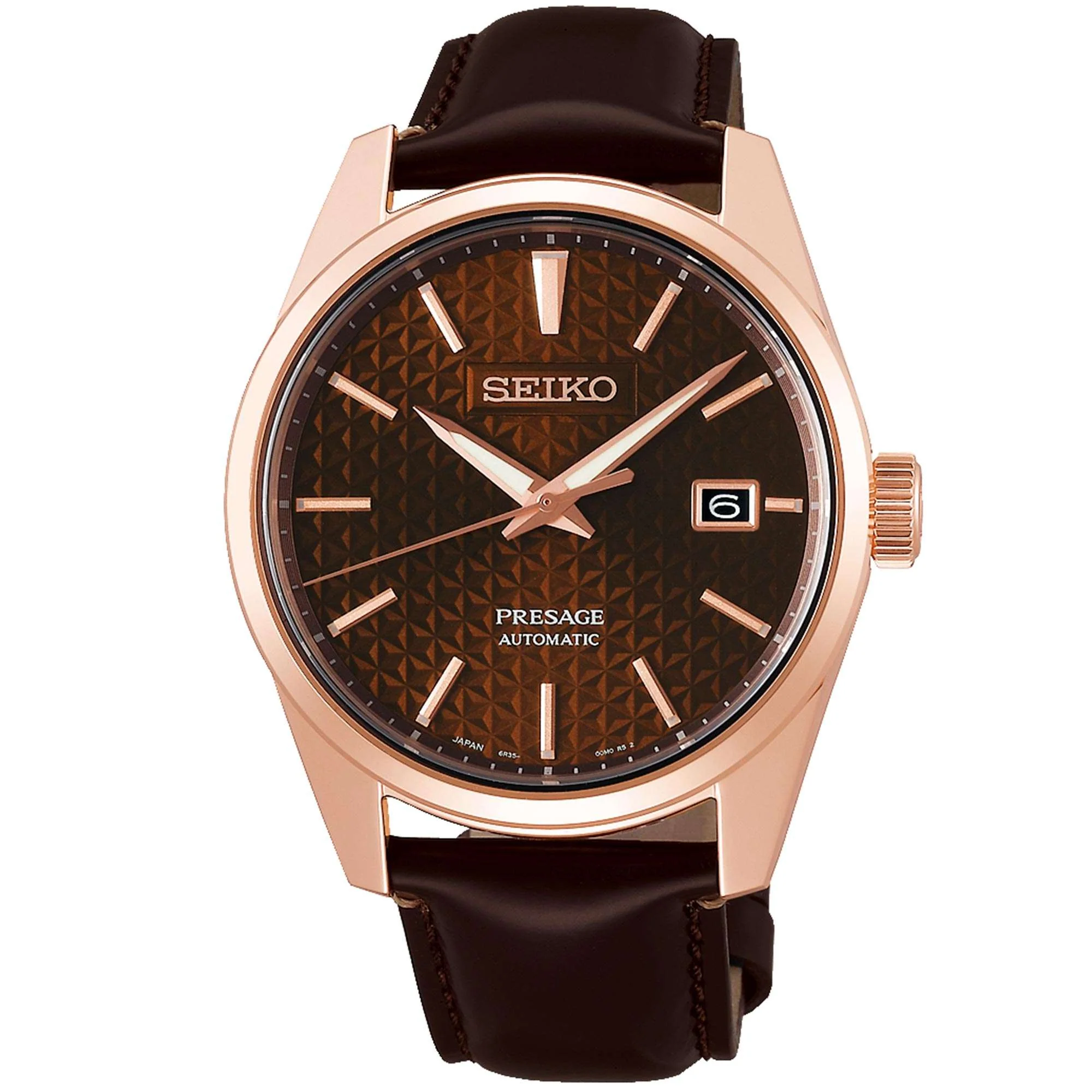 Seiko Presage Sharp Edge Series Brown Dial Rose Gold Leather Strap Automatic Men's Watch SPB170J1 - Image 4