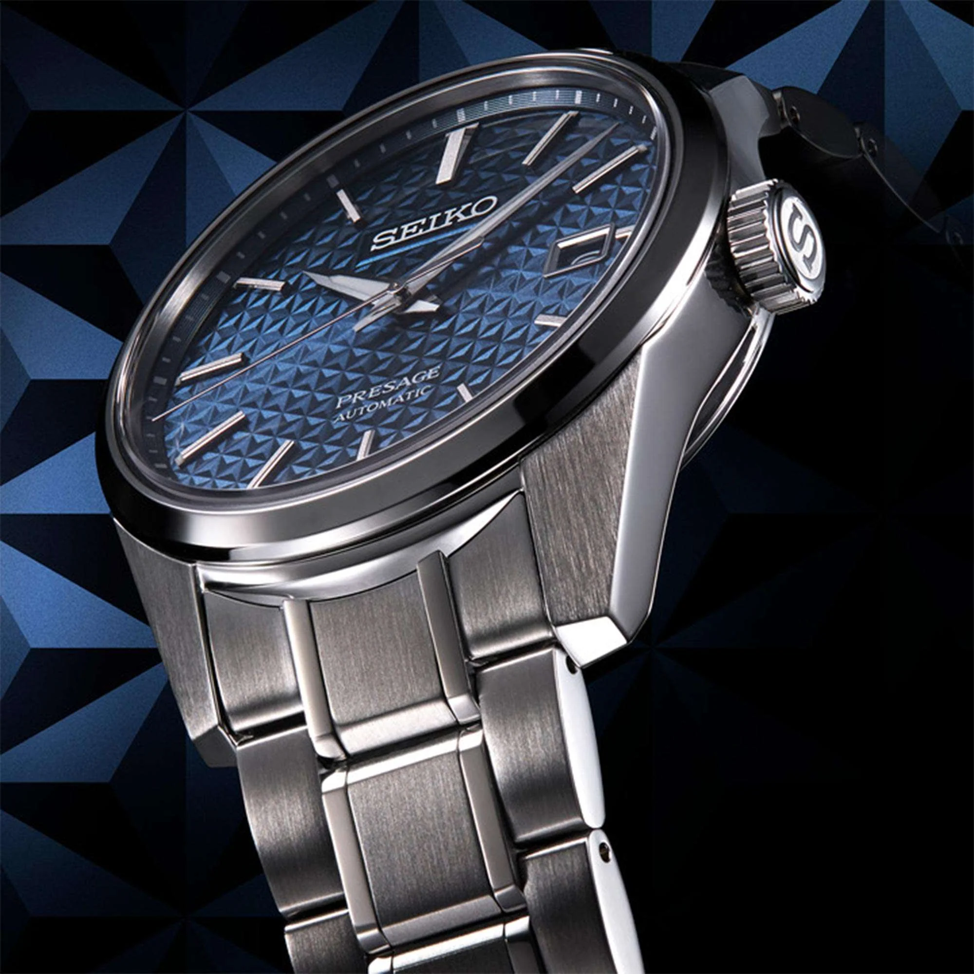 Seiko Presage Sharp Edge Series Blue Dial Silver Stainless Steel Bracelet Automatic Men's Watch SPB167J1 - Image 3