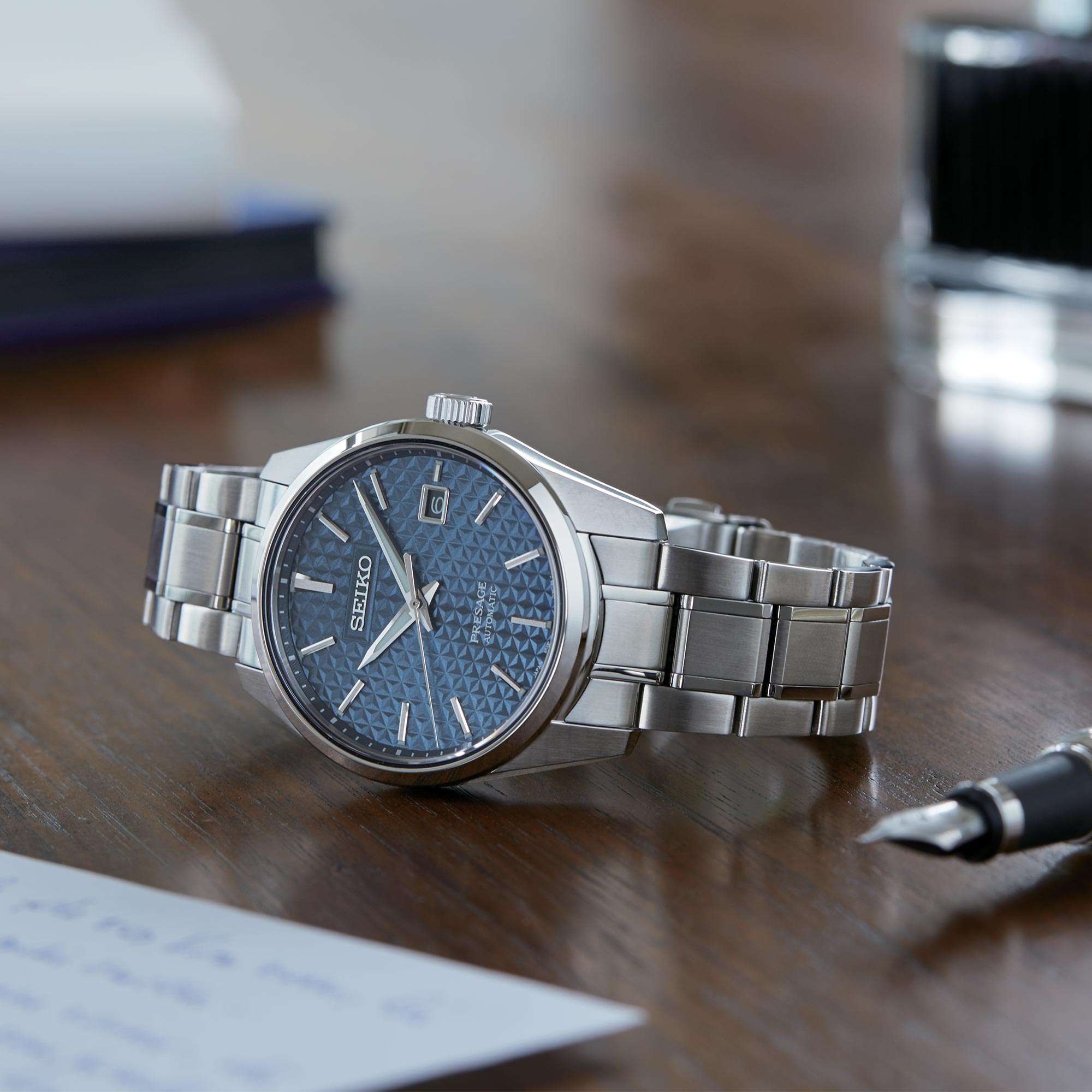 Seiko Presage Sharp Edge Series Blue Dial Silver Stainless Steel Bracelet Automatic Men's Watch SPB167J1 - Image 4