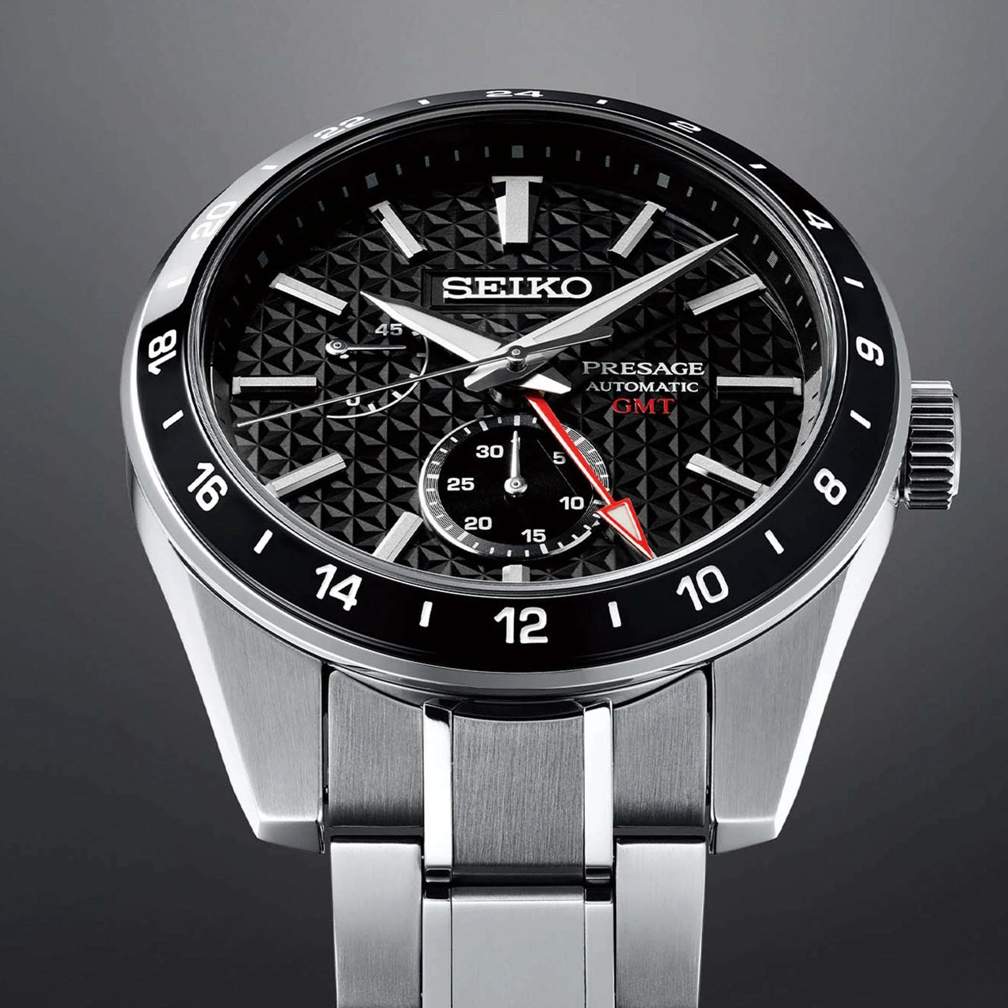 Seiko Presage Sharp Edged GMT Automatic Movement Black Dial Stainless Steel Bracelet SPB221J1 - Image 2