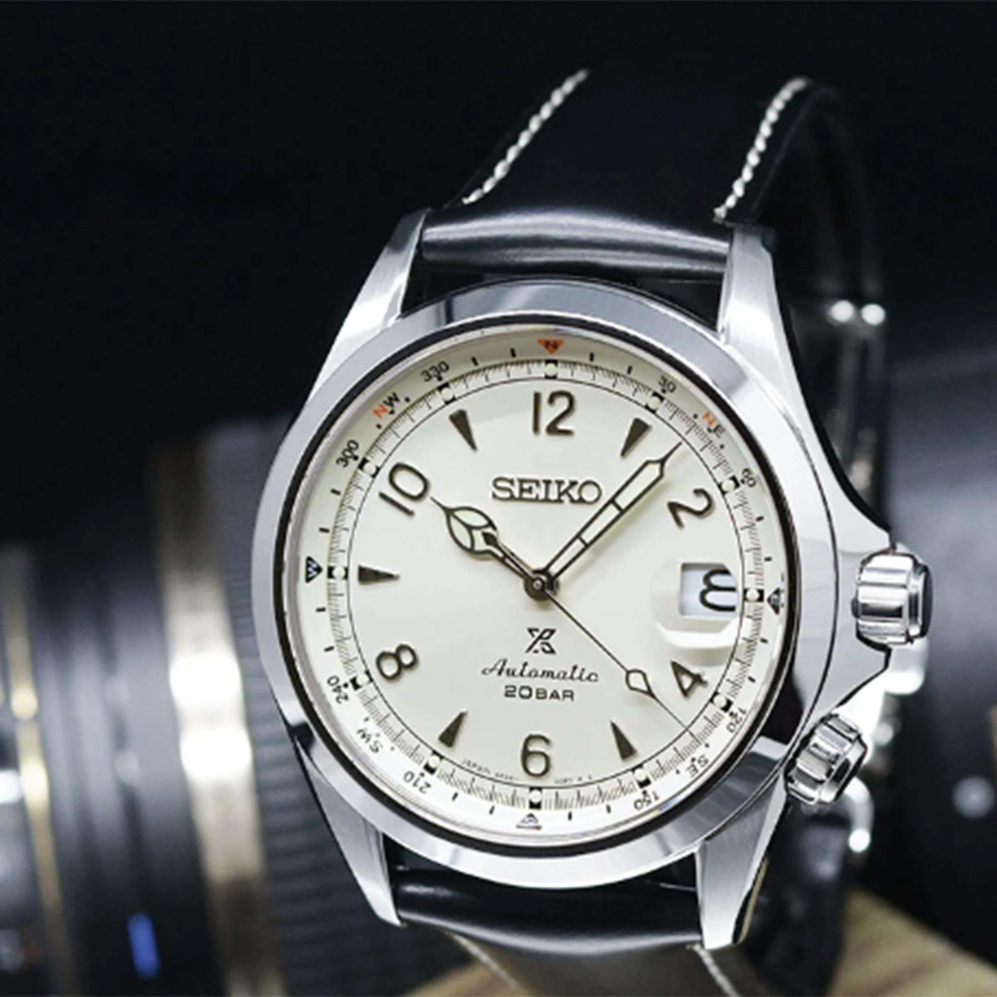 Seiko Prospex Alpinist Automatic Cream Dial Black Leather Strap Men's Watch SPB119J1 - Image 3