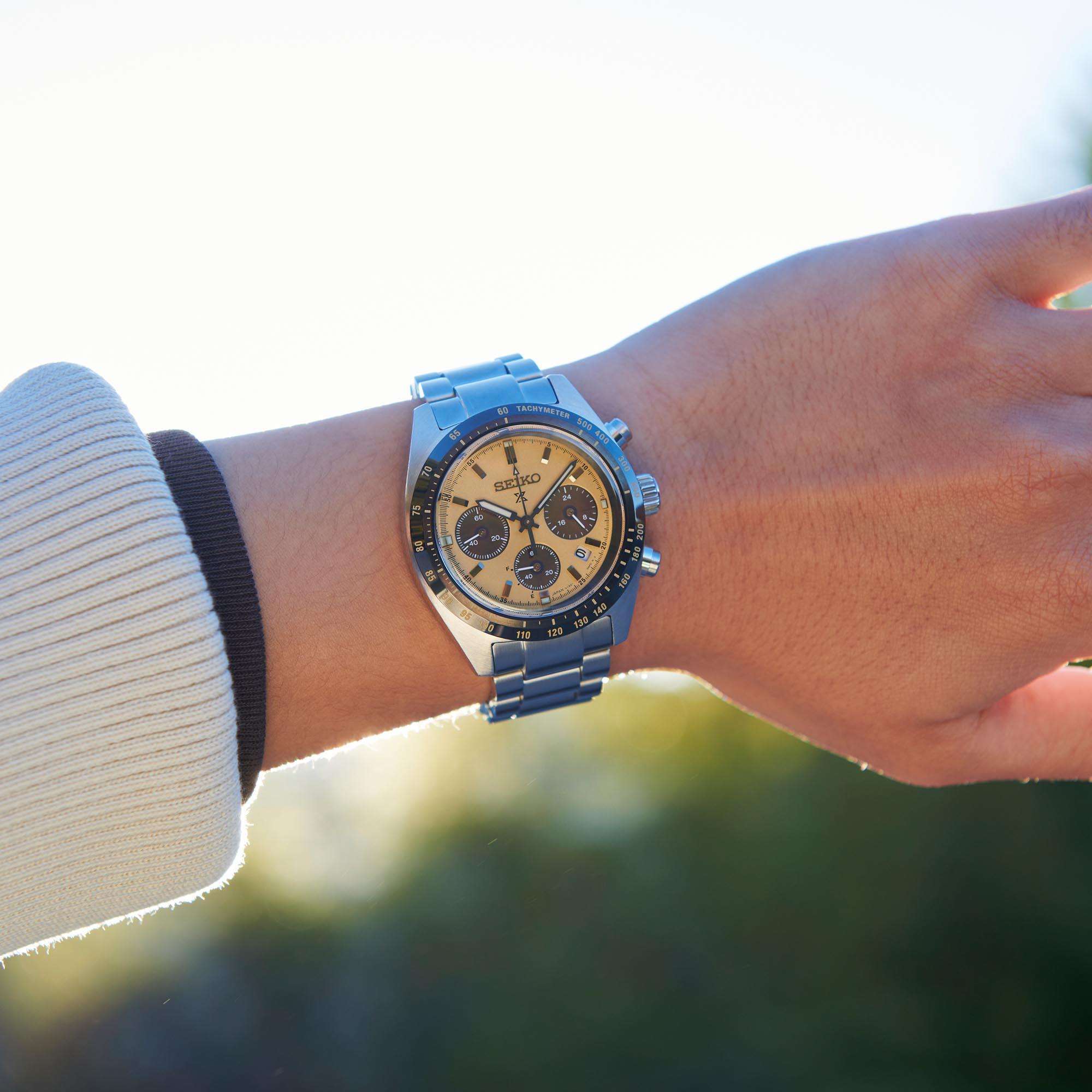 Seiko Prospex Speedtimer Chronograph Solar Gold Dial Steel Bracelet Men's Watch SSC817P1 - Image 3