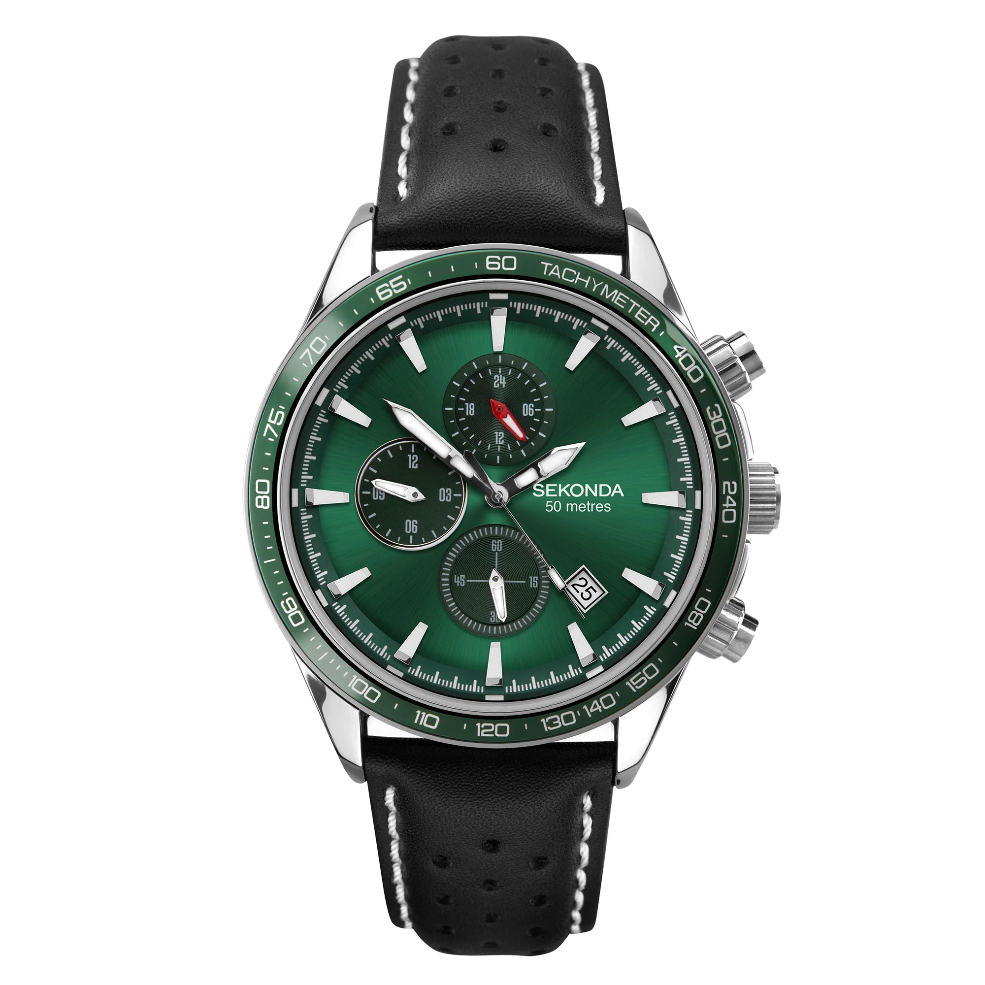 Sekonda Classic Quartz Green Dial Black Leather Strap Men’s Watch 1862 - Image 2