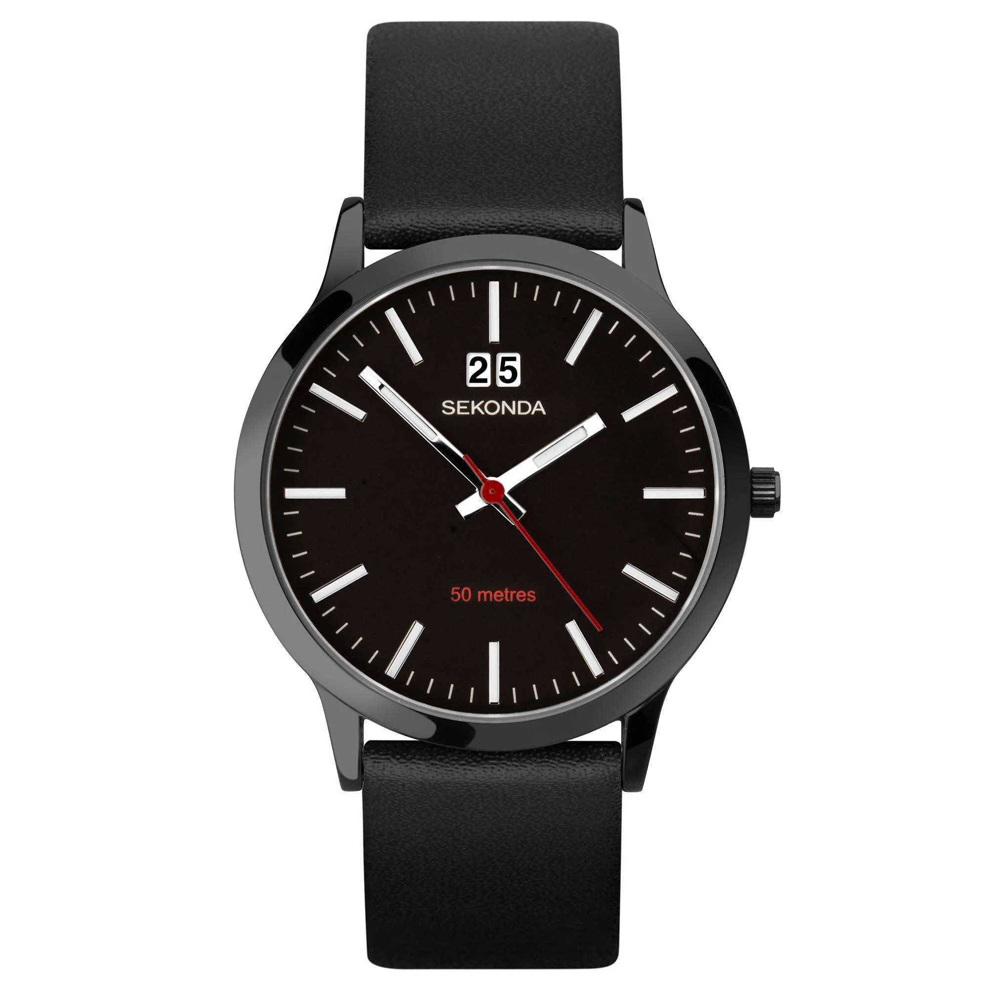Sekonda Classic Quartz Black Dial Black Leather Strap Unisex Watch 1941