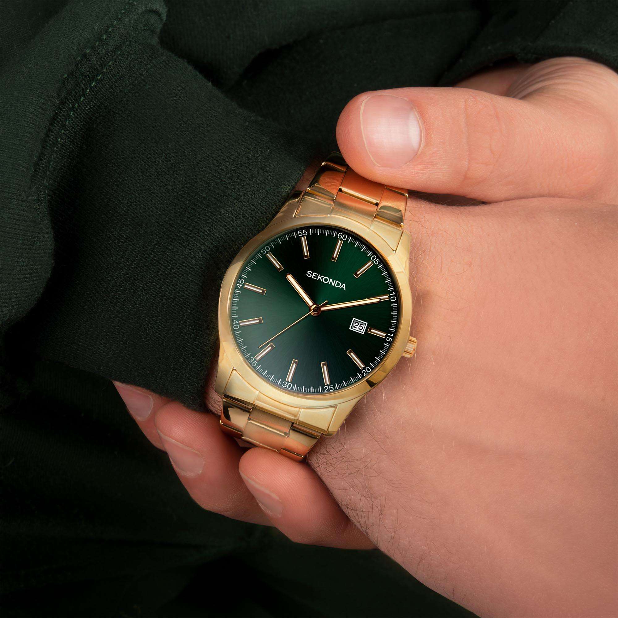 Sekonda Classic Quartz Green Dial Gold Coloured Stainless Steel Men's Watch 1996 - Image 7