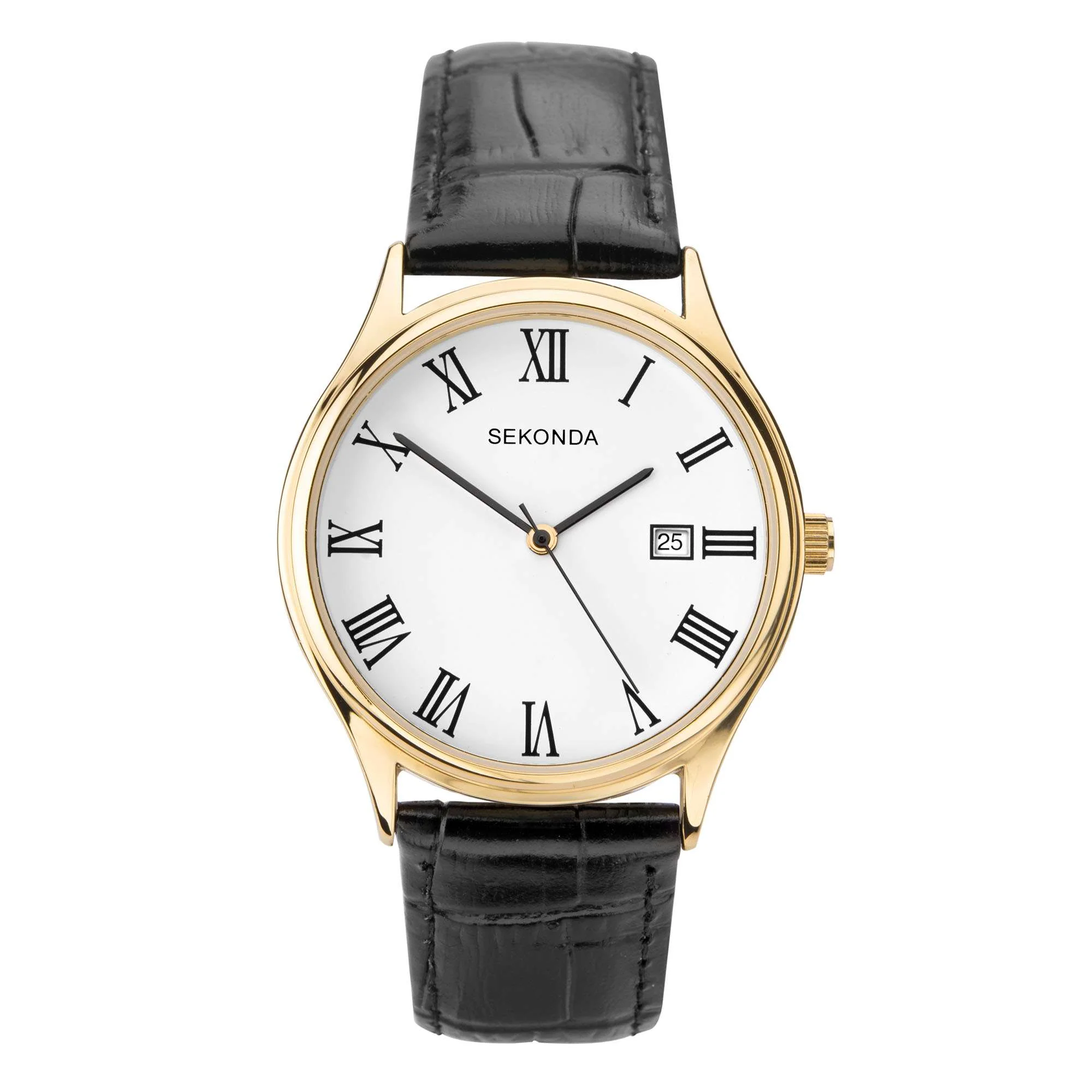Sekonda Classic Quartz White Dial Black Leather Strap Men's Watch 1778