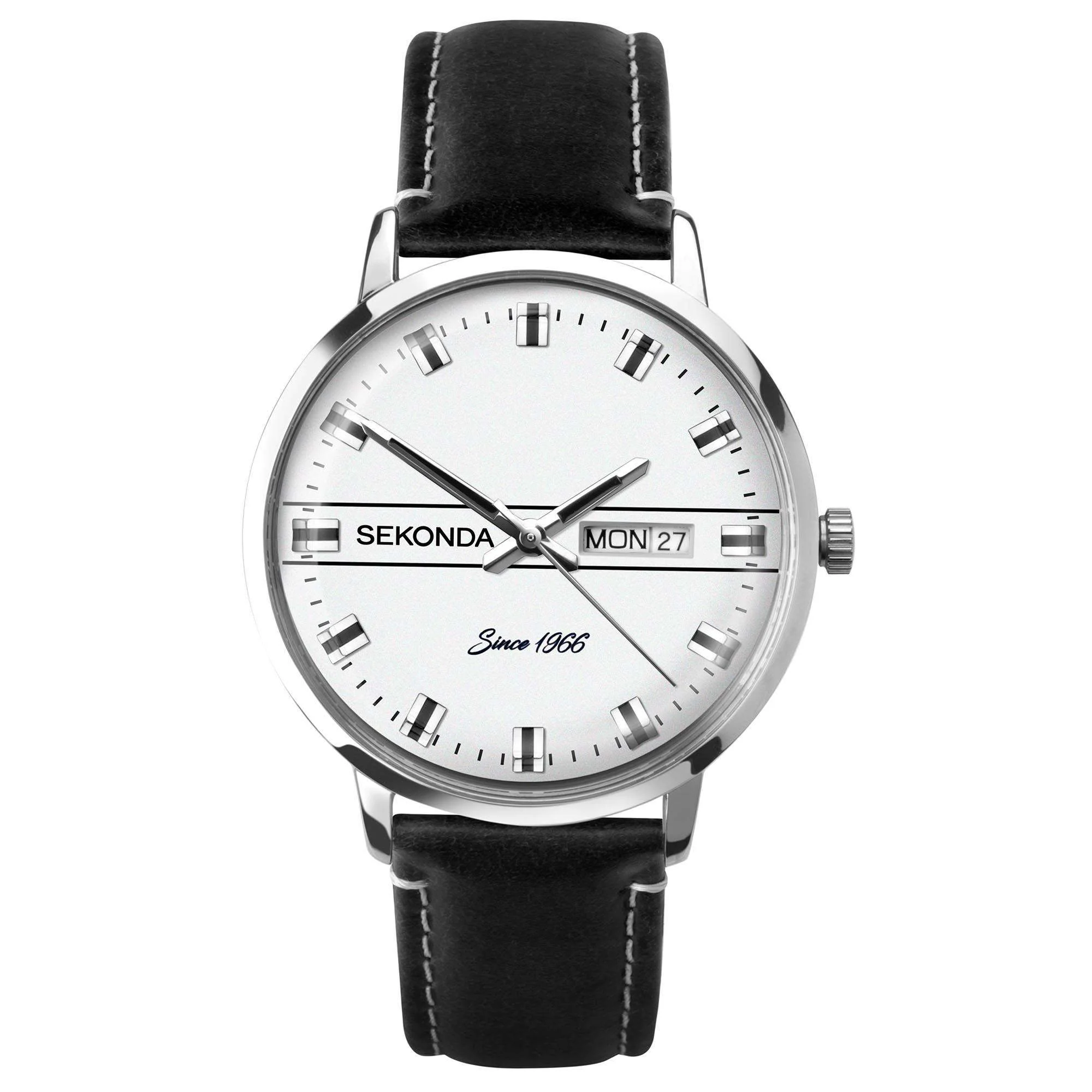 Sekonda Classic Quartz White Dial Black Leather Strap Men's Watch 1948 - Image 9