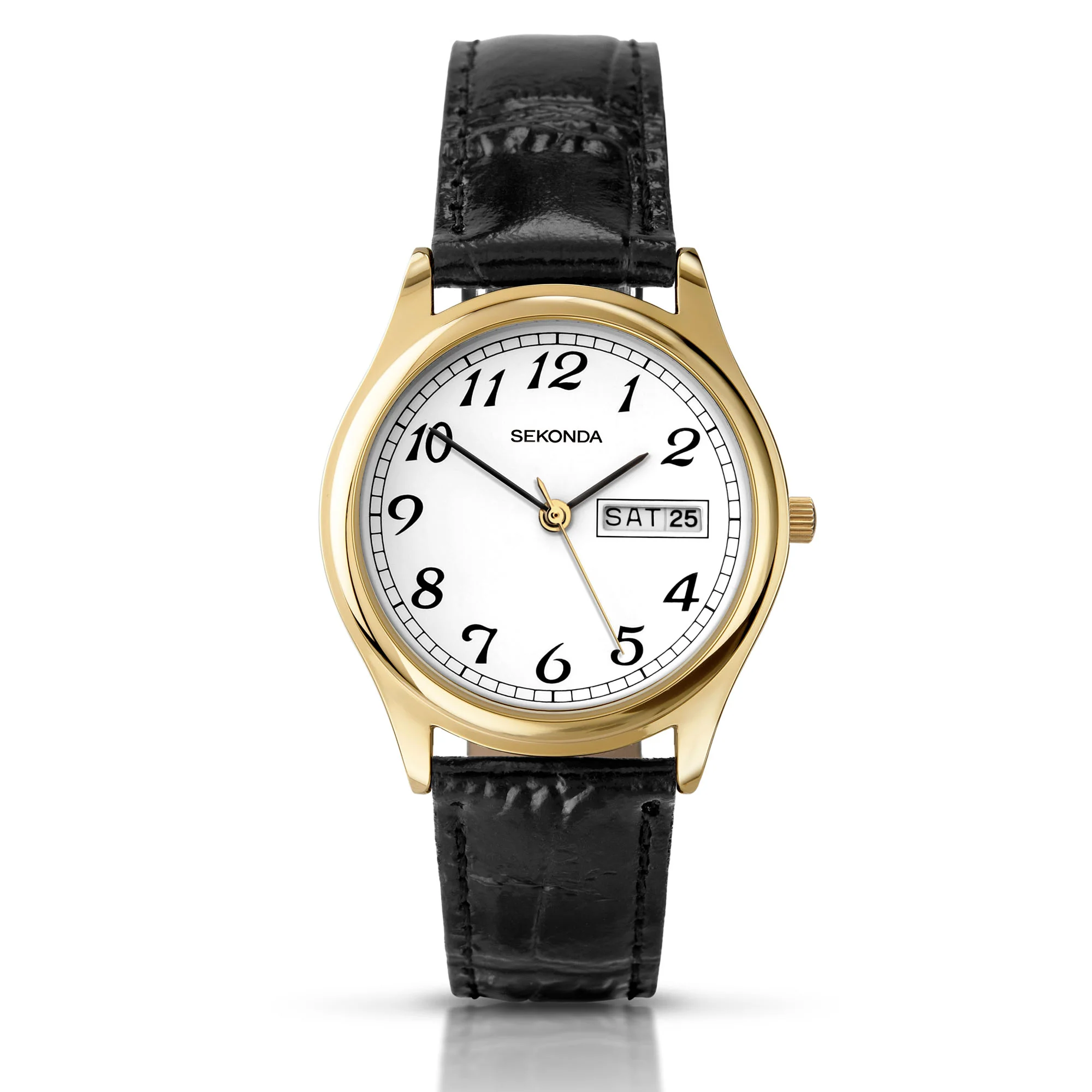 Sekonda Classic Quartz White Dial Black Leather Strap Men's Watch 3925 - Image 2