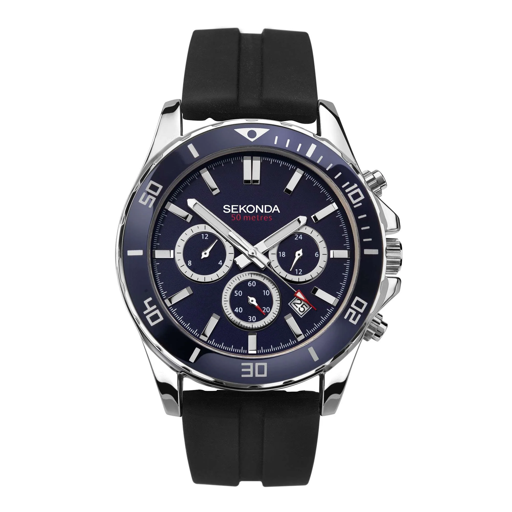 Sekonda Sports Quartz Blue Dial Black Rubber Strap Men's Watch 1709 - Image 2