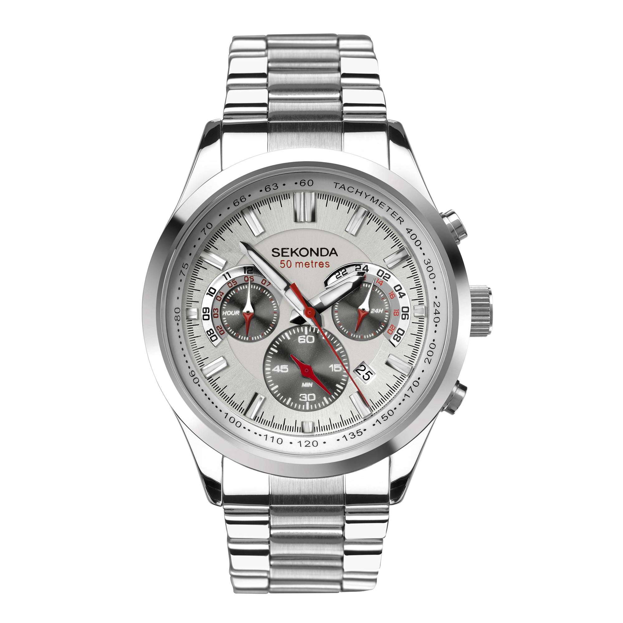 Sekonda Chronograph Quartz White Dial Stainless Steel Bracelet Men's Watch 1616 - Image 3