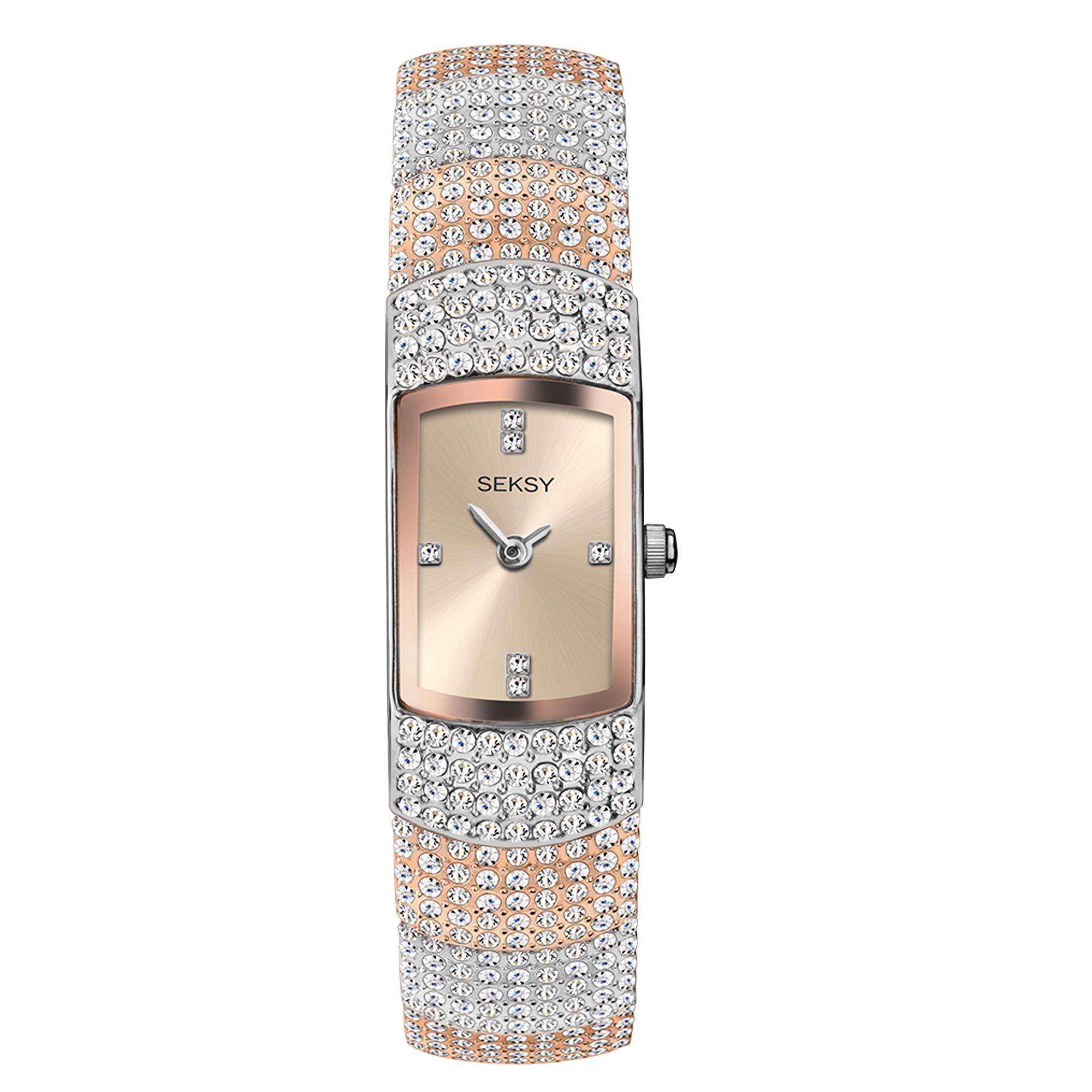Seksy Dress Quartz Rose Gold Dial Two Tone PVD Brass Bracelet Ladies Watch 2733