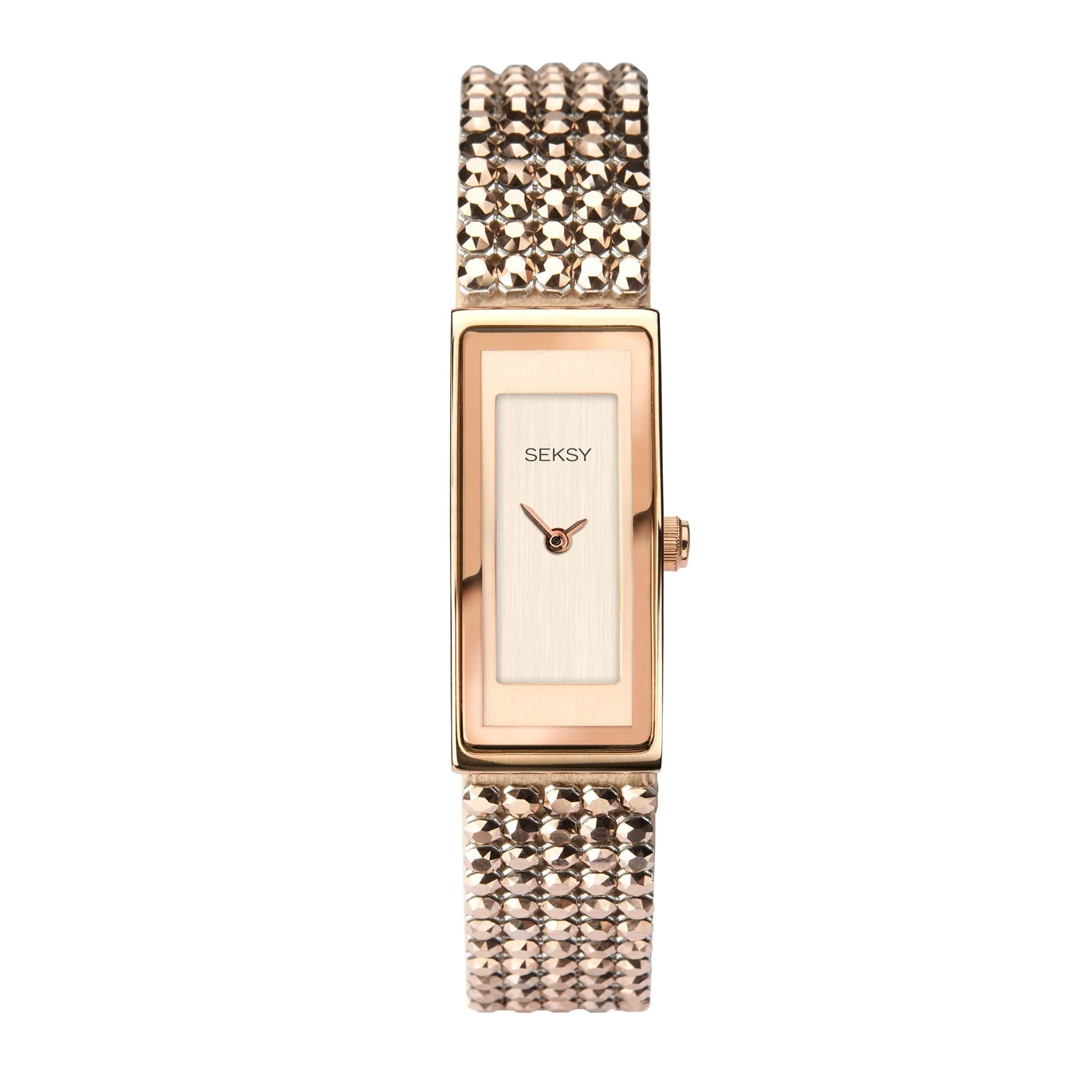 Seksy Sparkle Shimmer Quartz Rose Gold Dial Rose Gold PVD Brass Bracelet Ladies Watch 2850 - Image 4